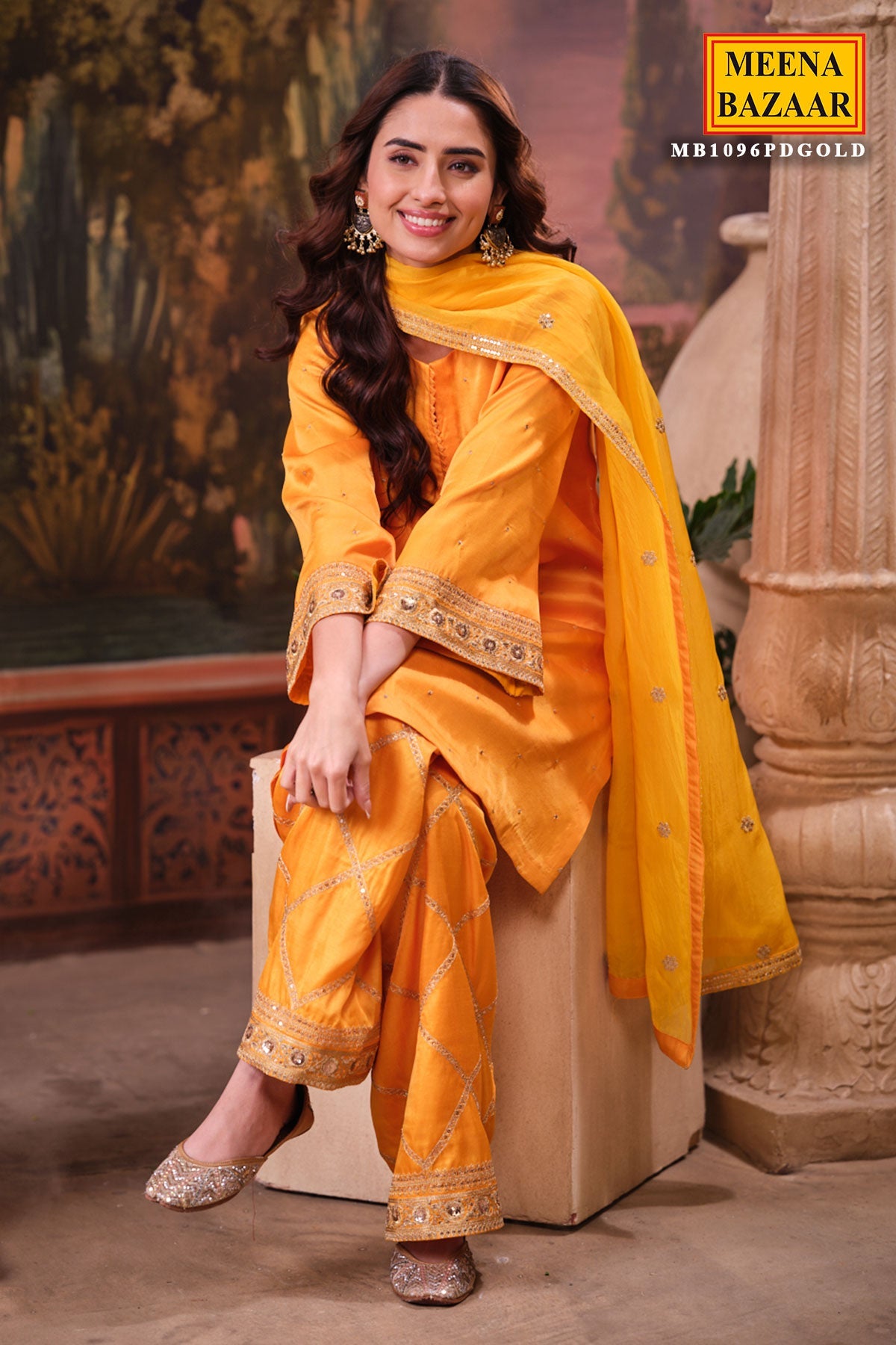 Mustard Silk Shirt Suit Set with Organza Dupatta Elegant Festive & Wedding Wear