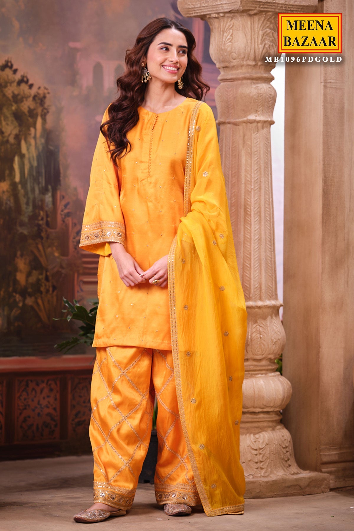 Mustard Silk Shirt Suit Set with Organza Dupatta Elegant Festive & Wedding Wear