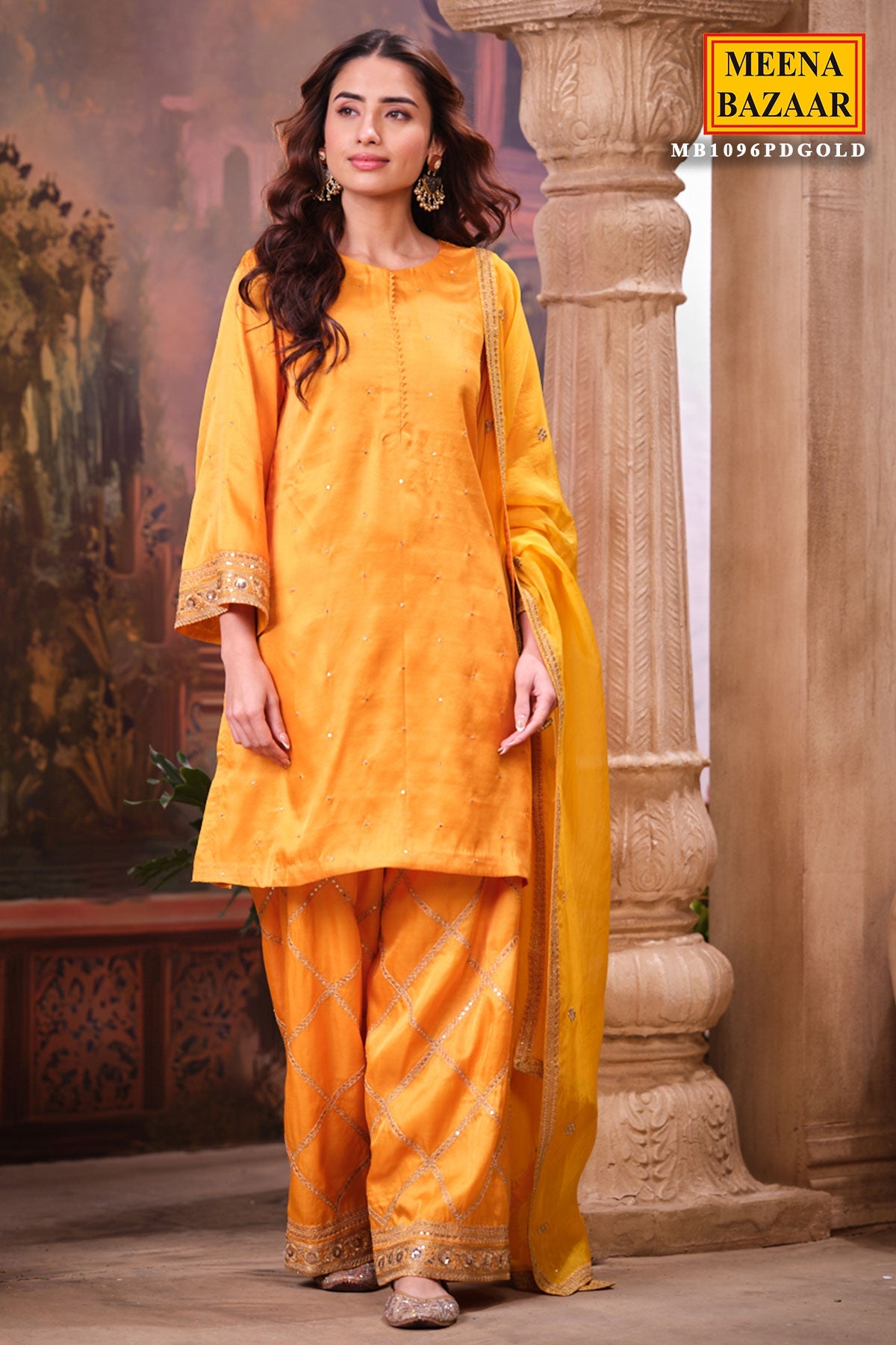 Mustard Silk Shirt Suit Set with Organza Dupatta Elegant Festive & Wedding Wear