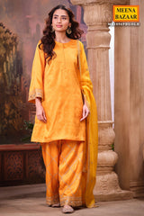 Mustard Silk Shirt Suit Set with Organza Dupatta Elegant Festive & Wedding Wear