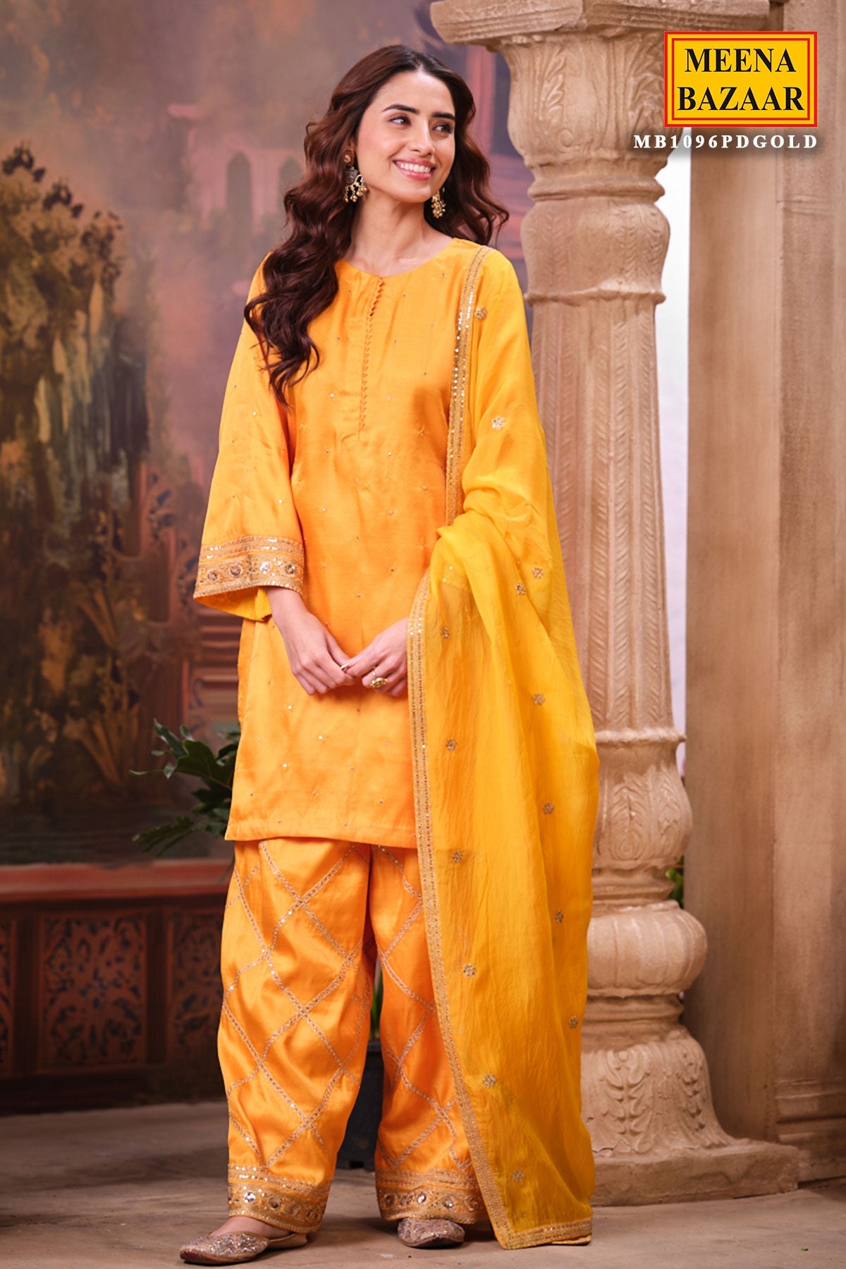 Mustard Silk Shirt Suit Set with Organza Dupatta Elegant Festive & Wedding Wear