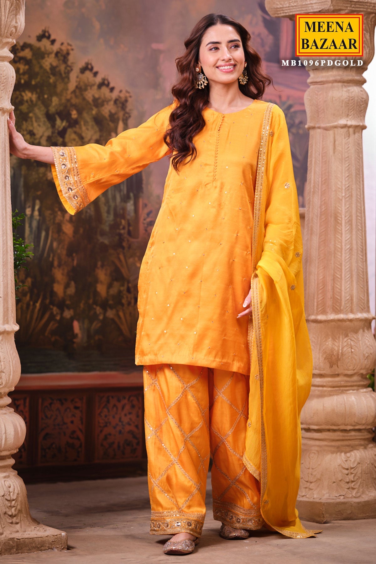 Mustard Silk Shirt Suit Set with Organza Dupatta Elegant Festive & Wedding Wear