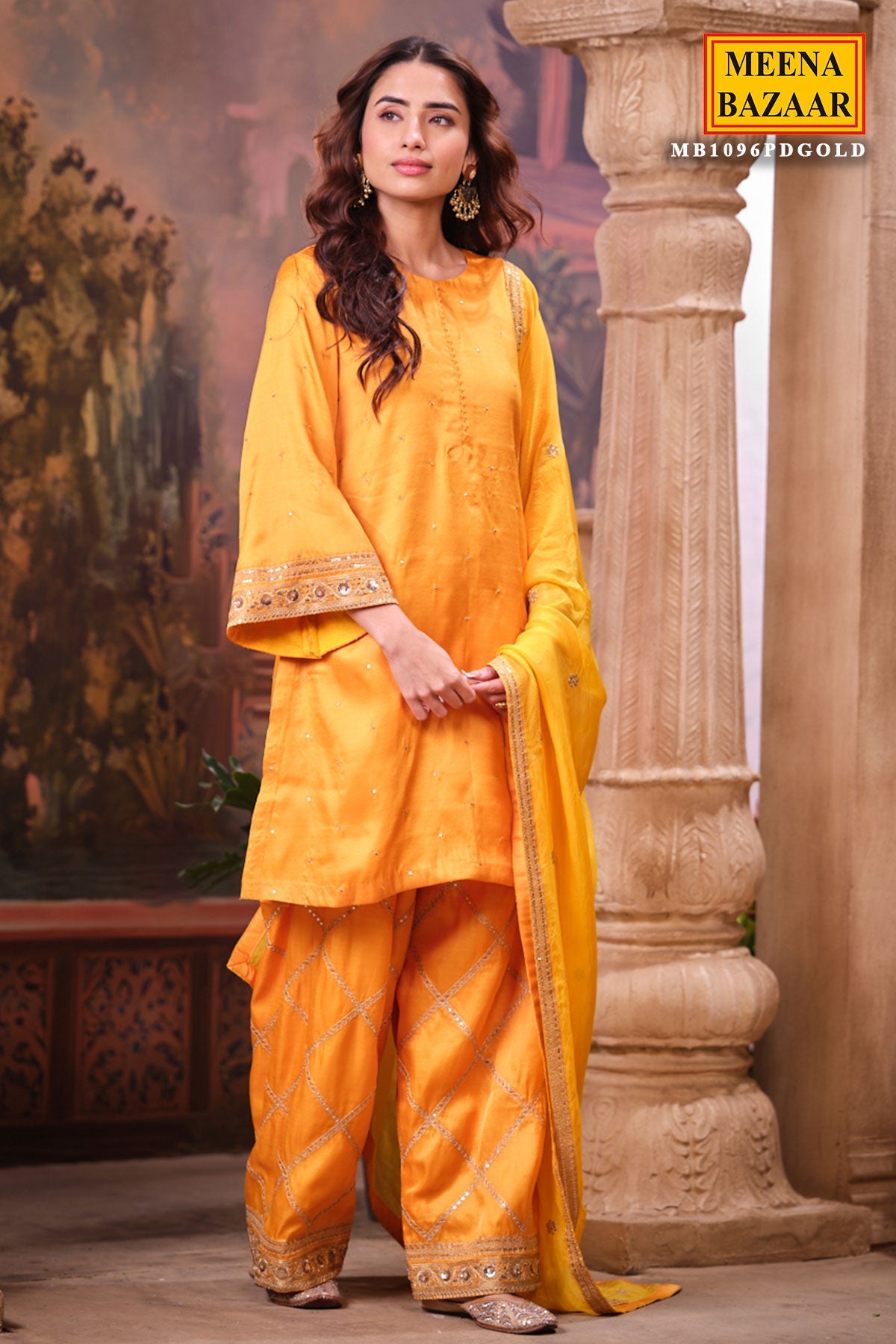 Mustard Silk Shirt Suit Set with Organza Dupatta Elegant Festive & Wedding Wear