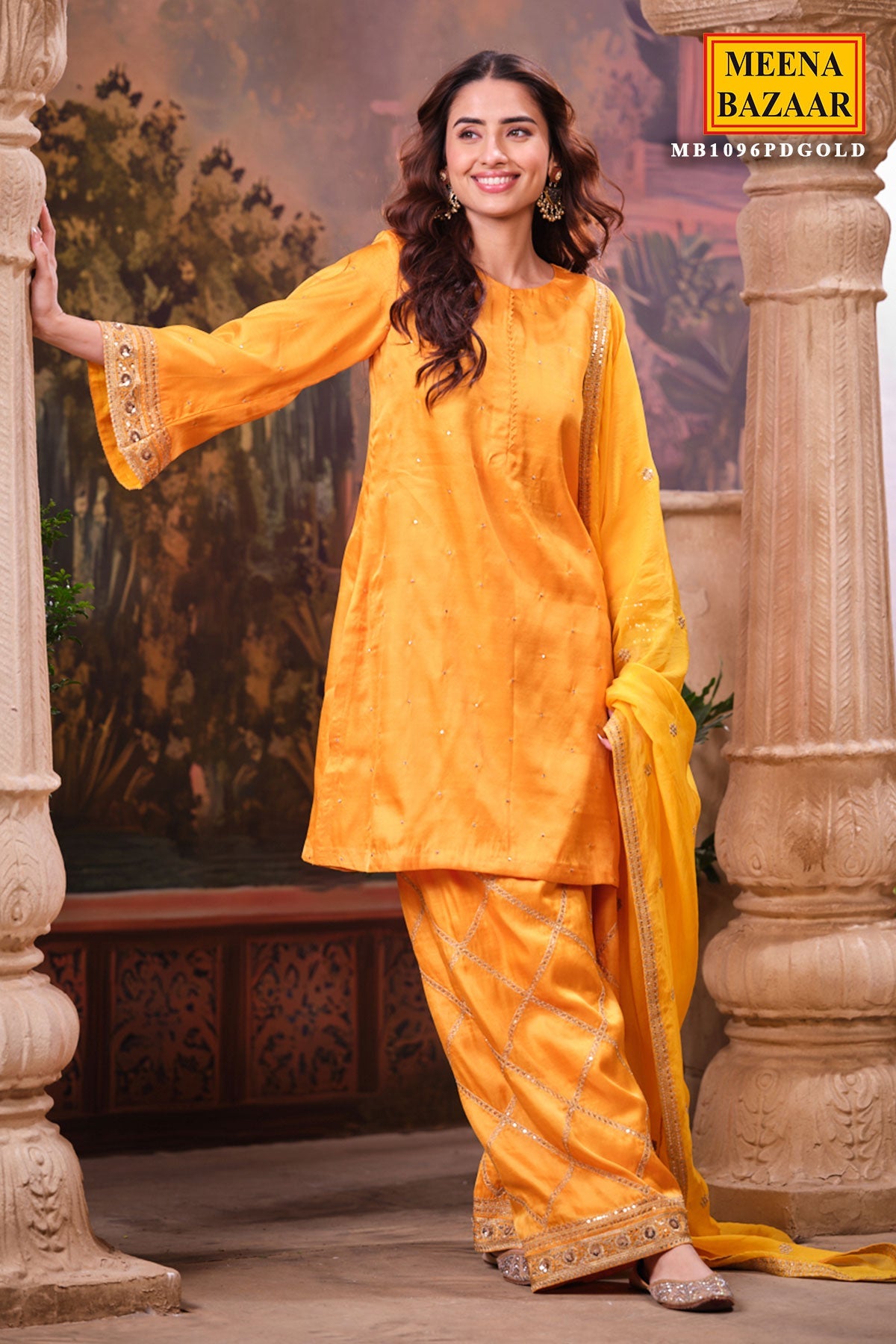 Mustard Silk Shirt Suit Set with Organza Dupatta Elegant Festive & Wedding Wear