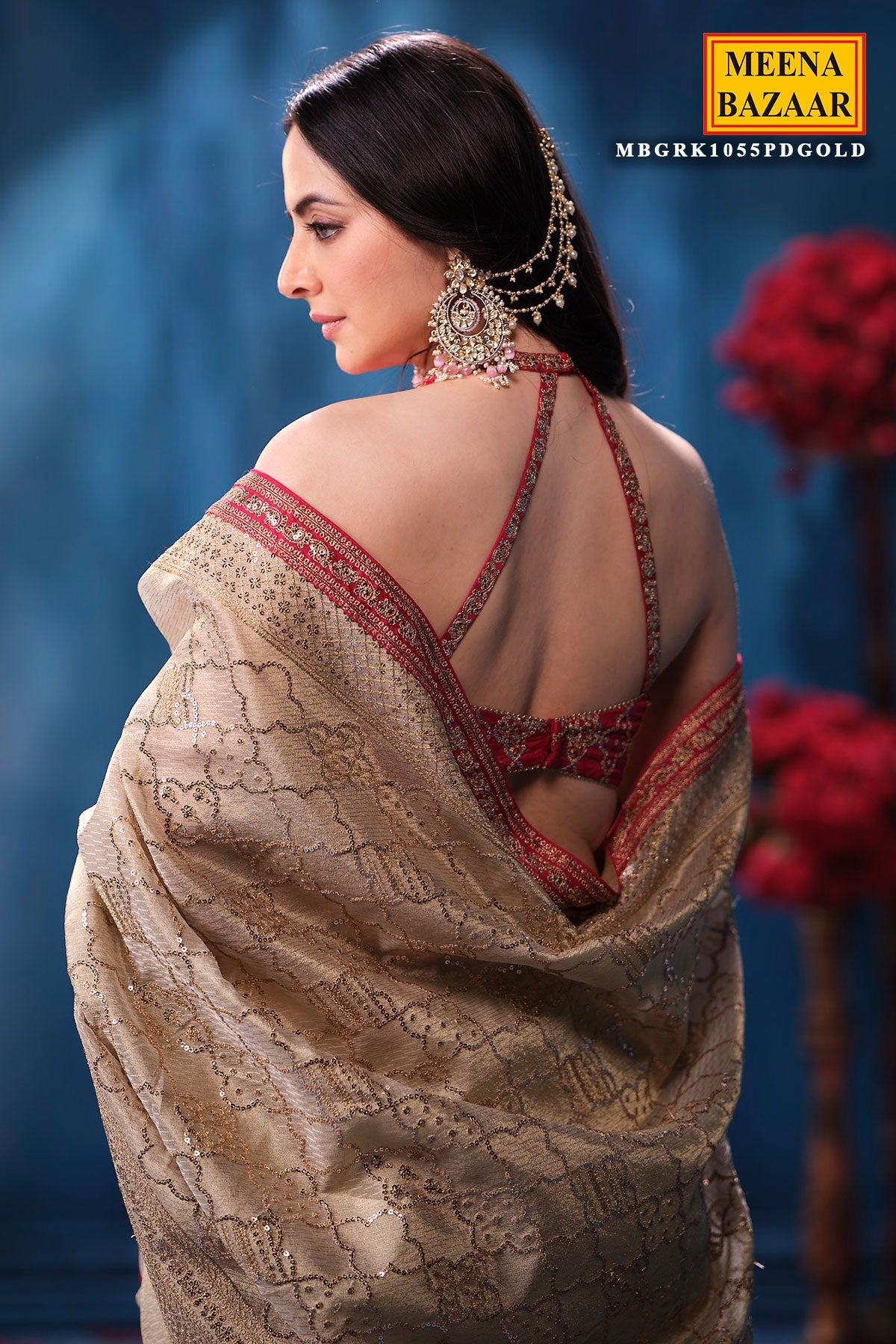 Gold & Rani Tissue Saree Elegant Festive & Wedding Wear