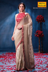 Gold & Rani Tissue Saree Elegant Festive & Wedding Wear