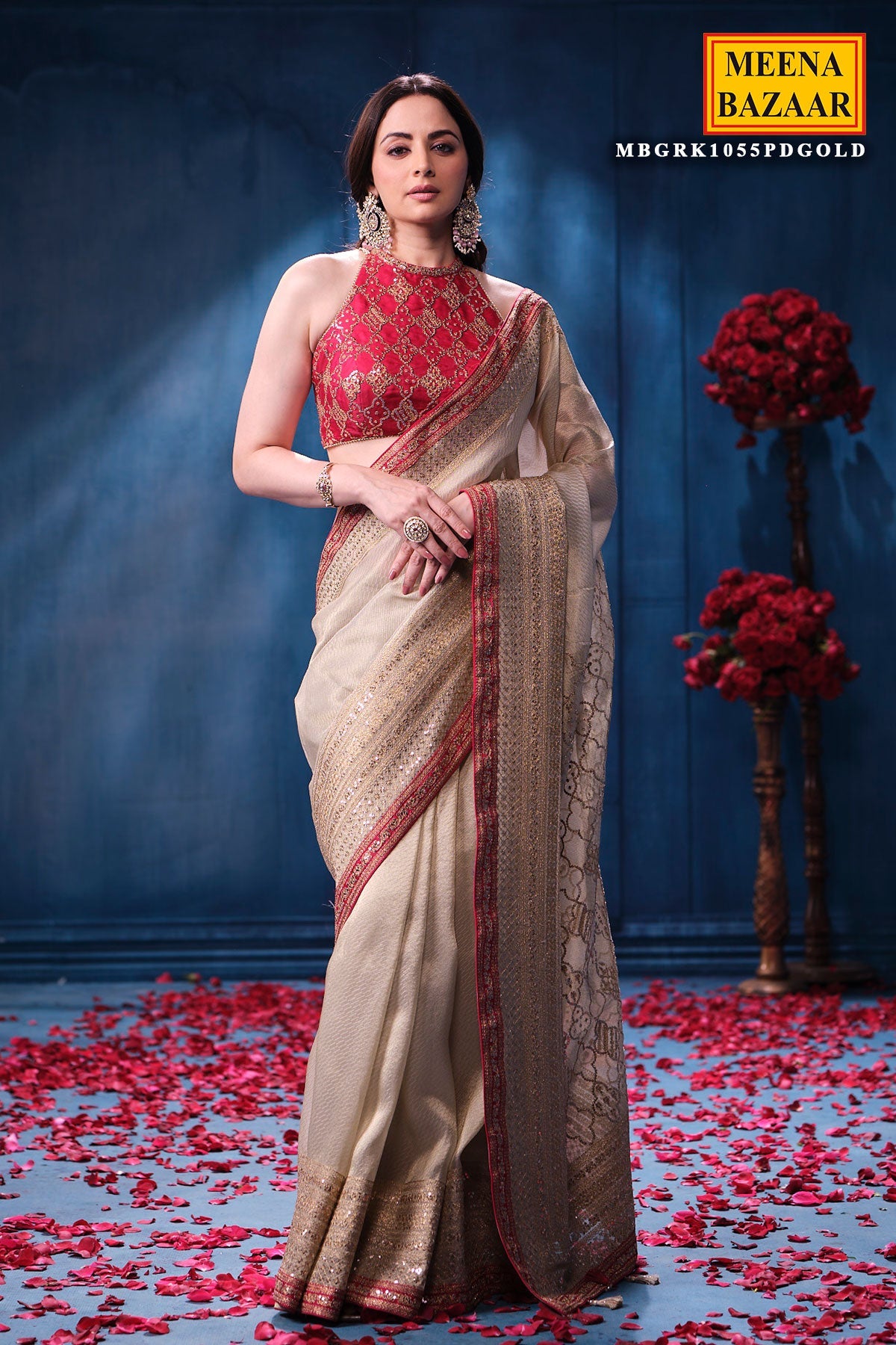 Gold & Rani Tissue Saree Elegant Festive & Wedding Wear