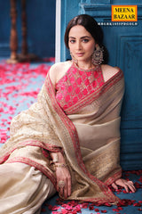 Gold & Rani Tissue Saree Elegant Festive & Wedding Wear