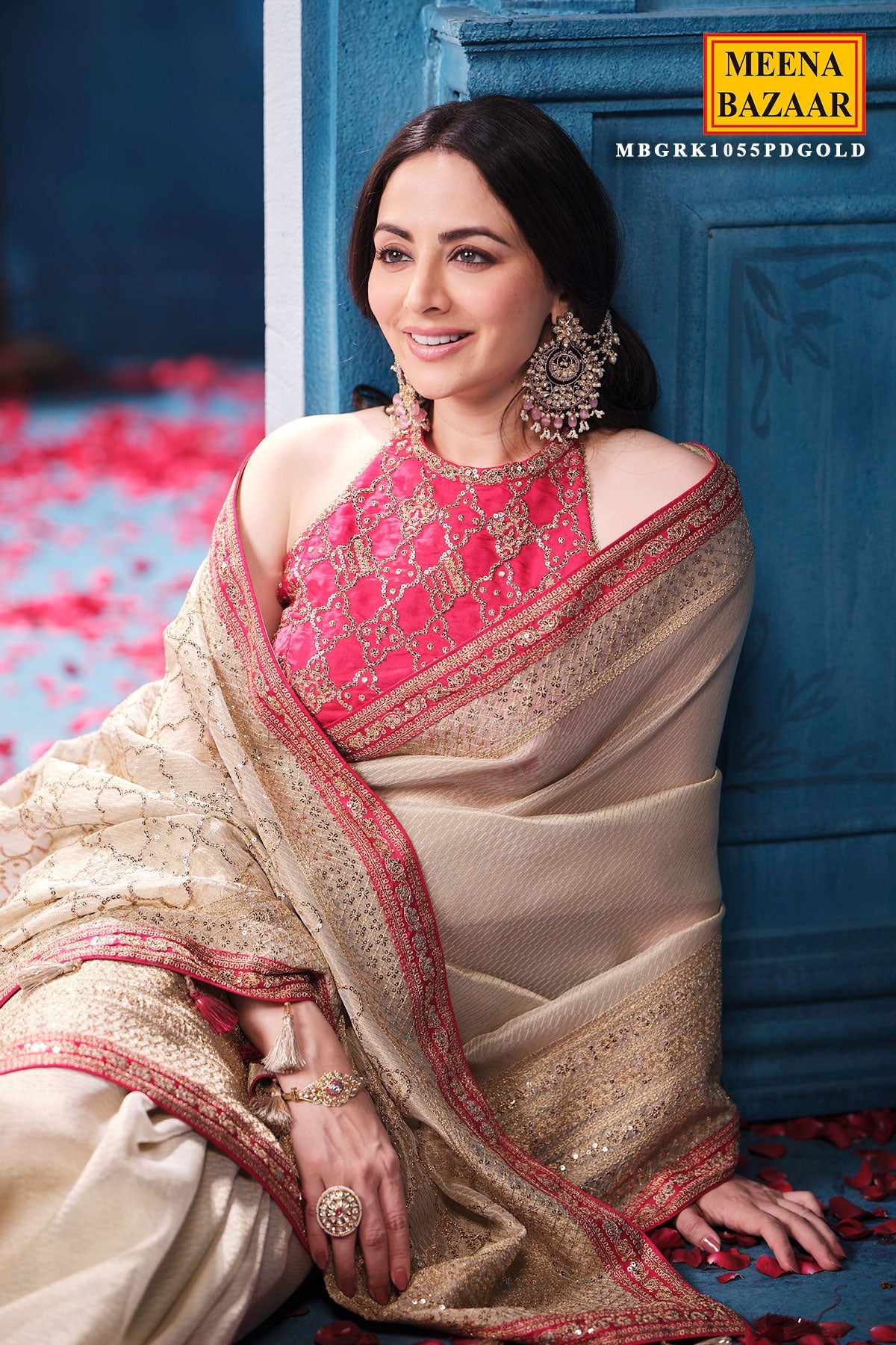 Gold & Rani Tissue Saree Elegant Festive & Wedding Wear