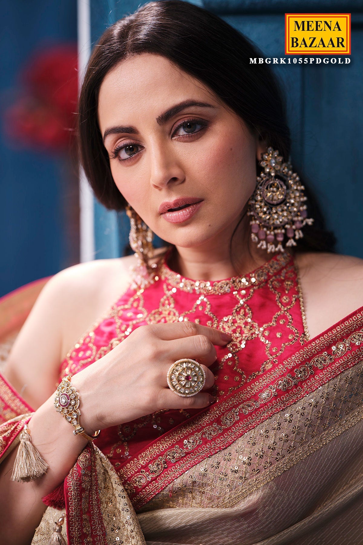 Gold & Rani Tissue Saree Elegant Festive & Wedding Wear