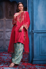 Rani Silk Suit Set Shirt with Chiffon Dupatta Elegant Festive & Party Wear