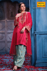 Rani Silk Suit Set Shirt with Chiffon Dupatta Elegant Festive & Party Wear