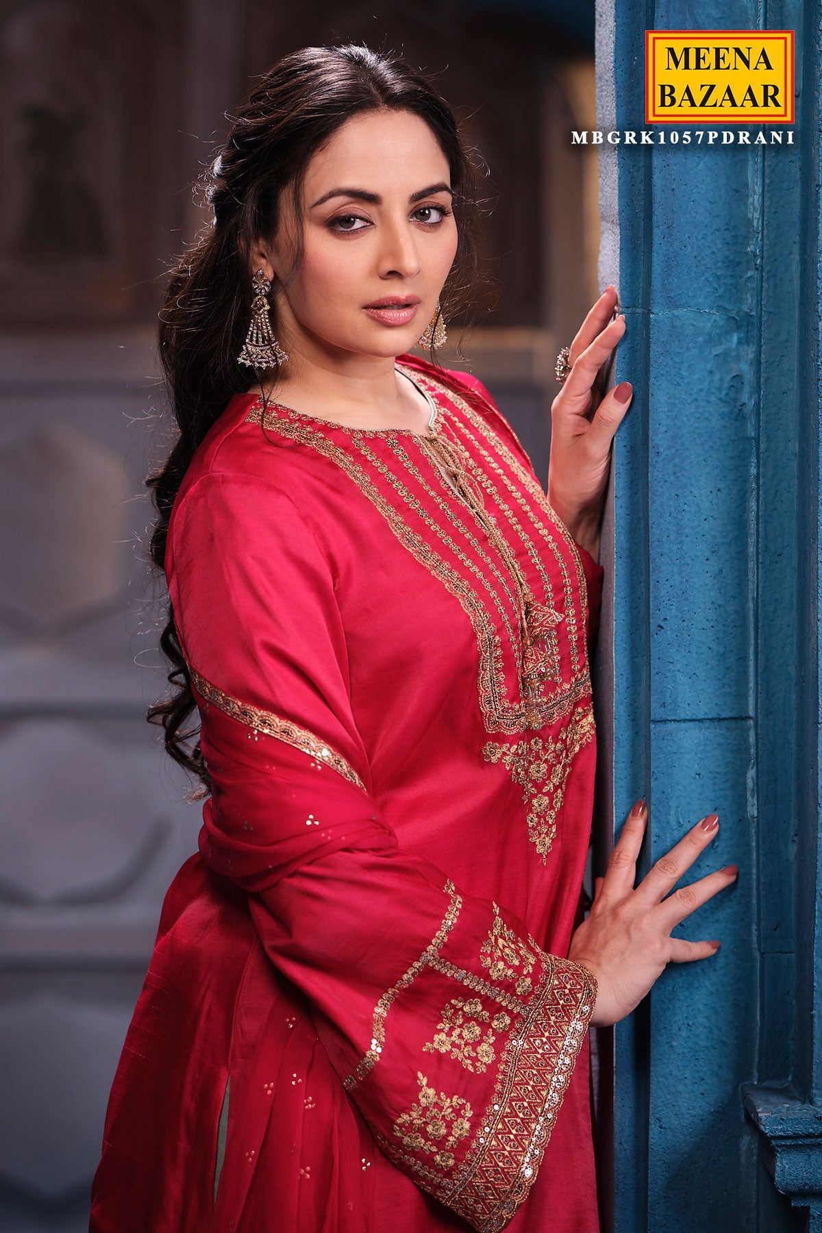 Rani Silk Suit Set Shirt with Chiffon Dupatta Elegant Festive & Party Wear