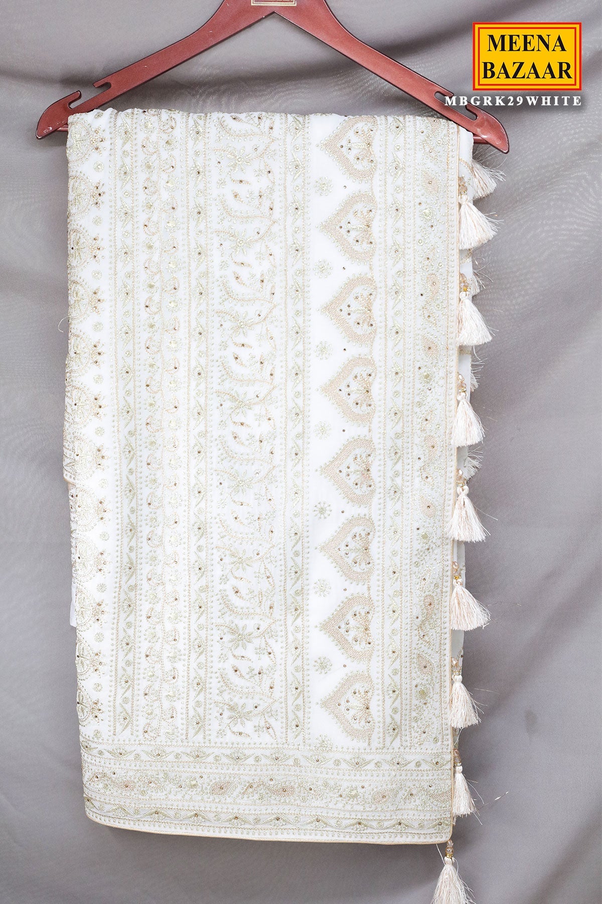 Off-white Zari, Jarkan Embellished Georgette Saree