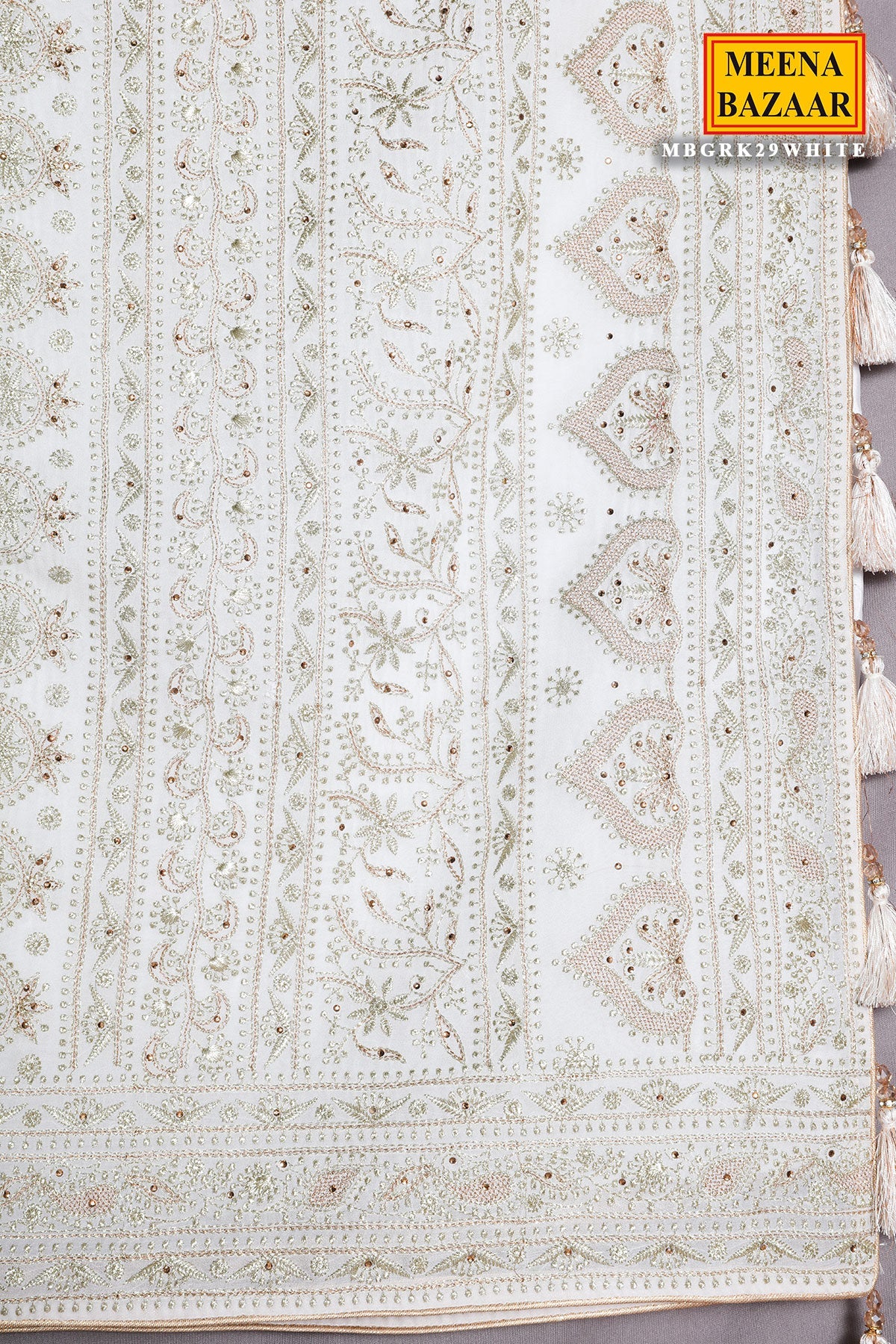 Off-white Zari, Jarkan Embellished Georgette Saree