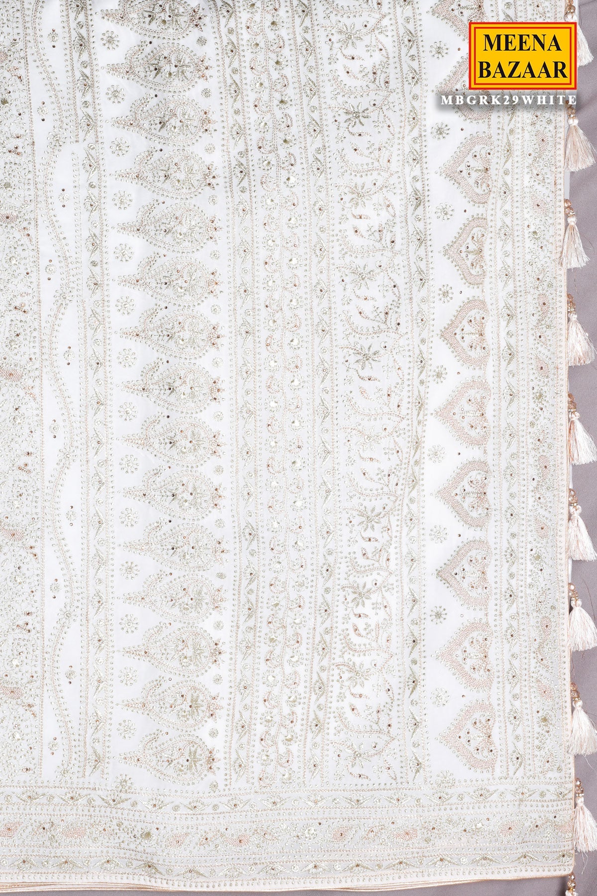Off-white Zari, Jarkan Embellished Georgette Saree
