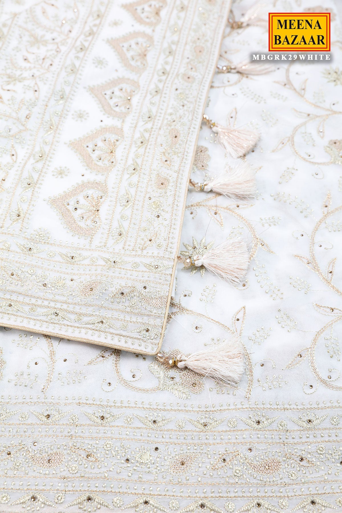 Off-white Zari, Jarkan Embellished Georgette Saree