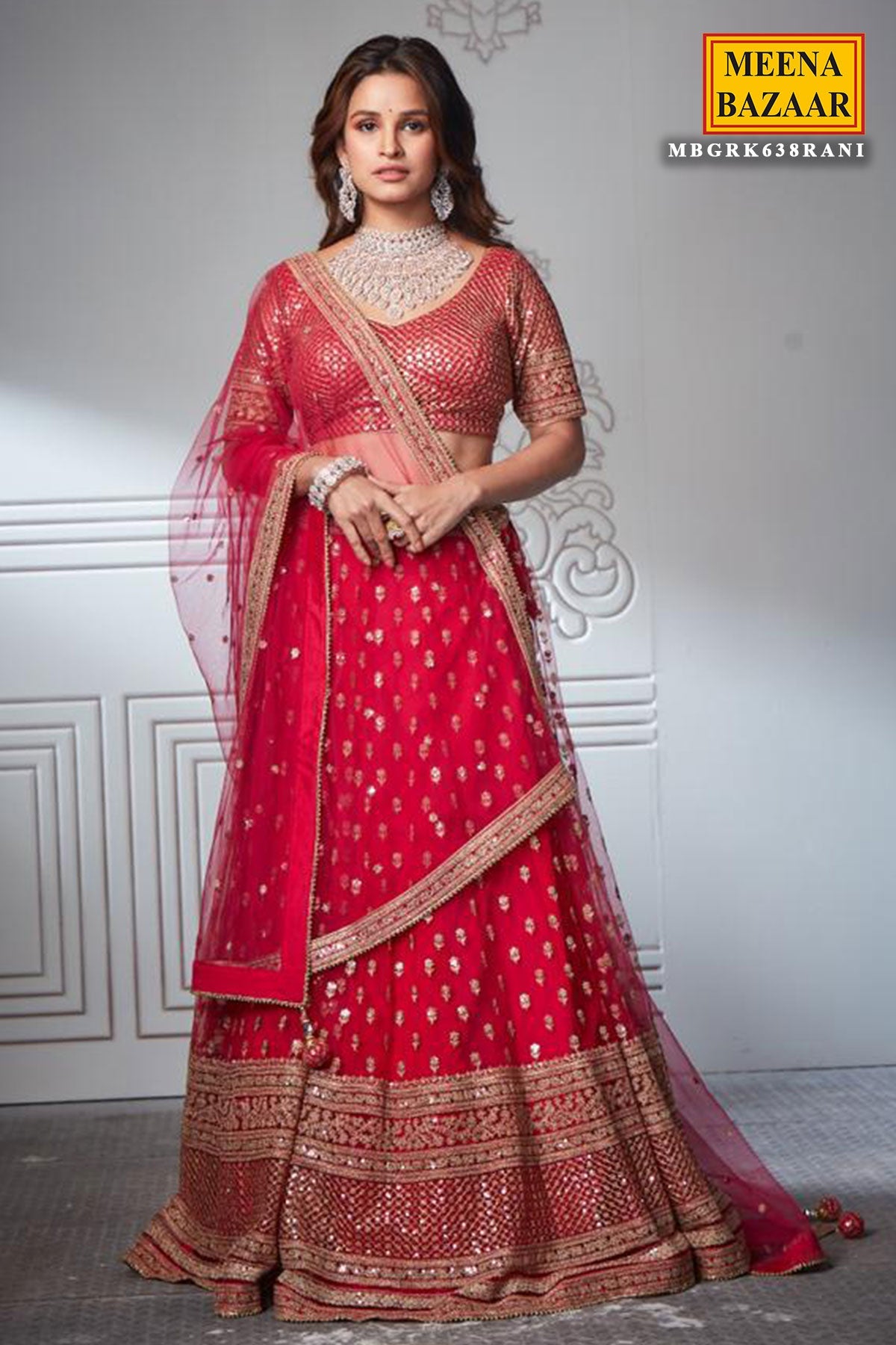 Rani-pink Zari and Sequin Lehenga