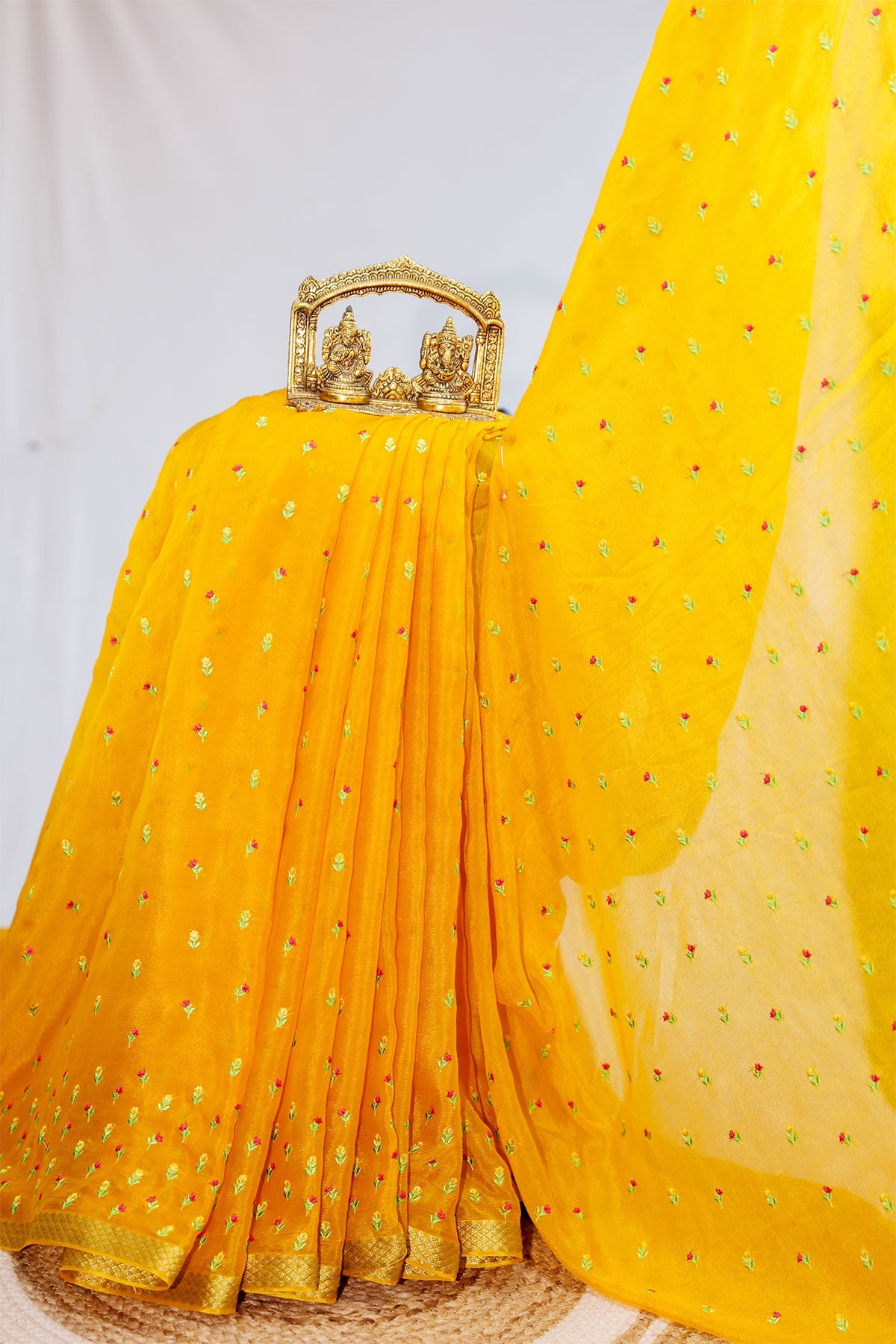 Mustard Chiffon Saree with Thread Embroidery – Elegant Festive & Party Wear Saree