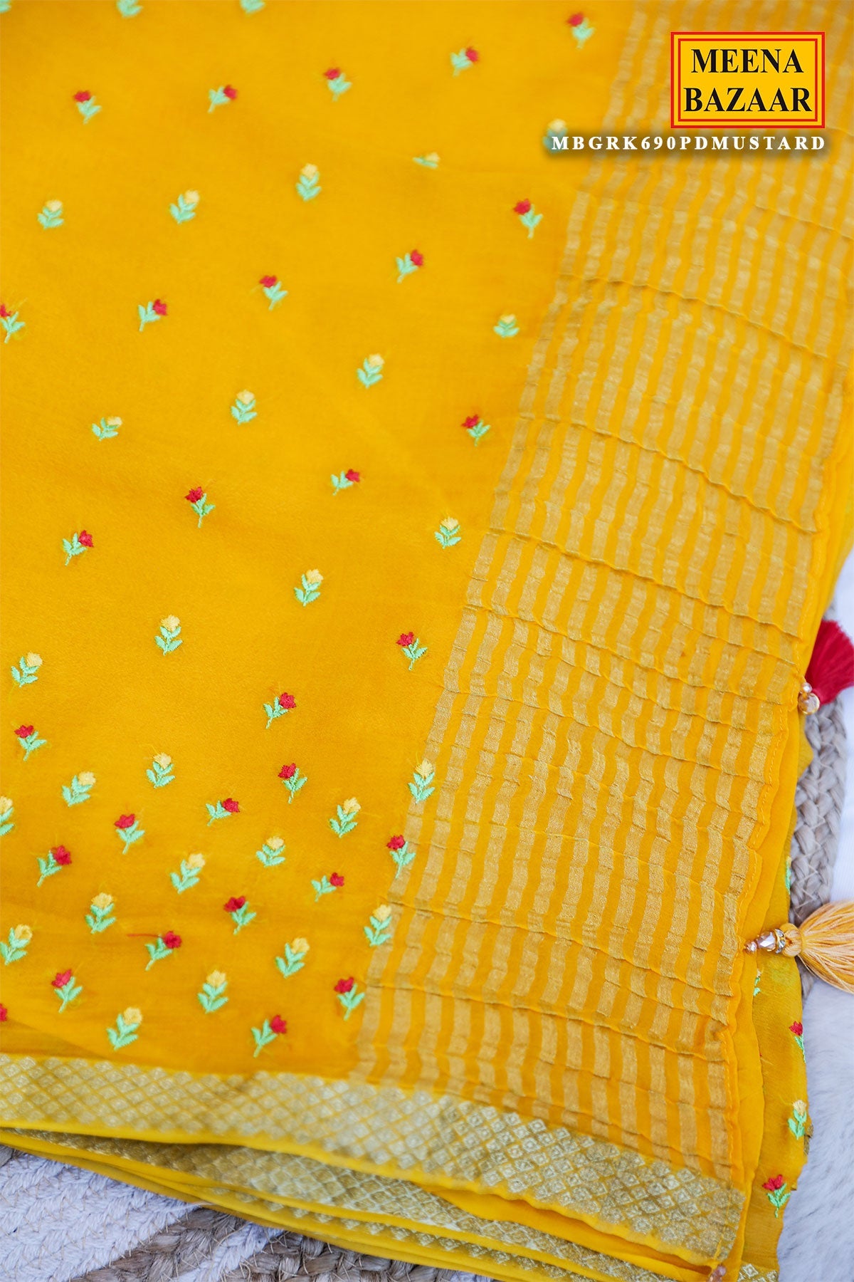 Mustard Chiffon Saree with Thread Embroidery – Elegant Festive & Party Wear Saree