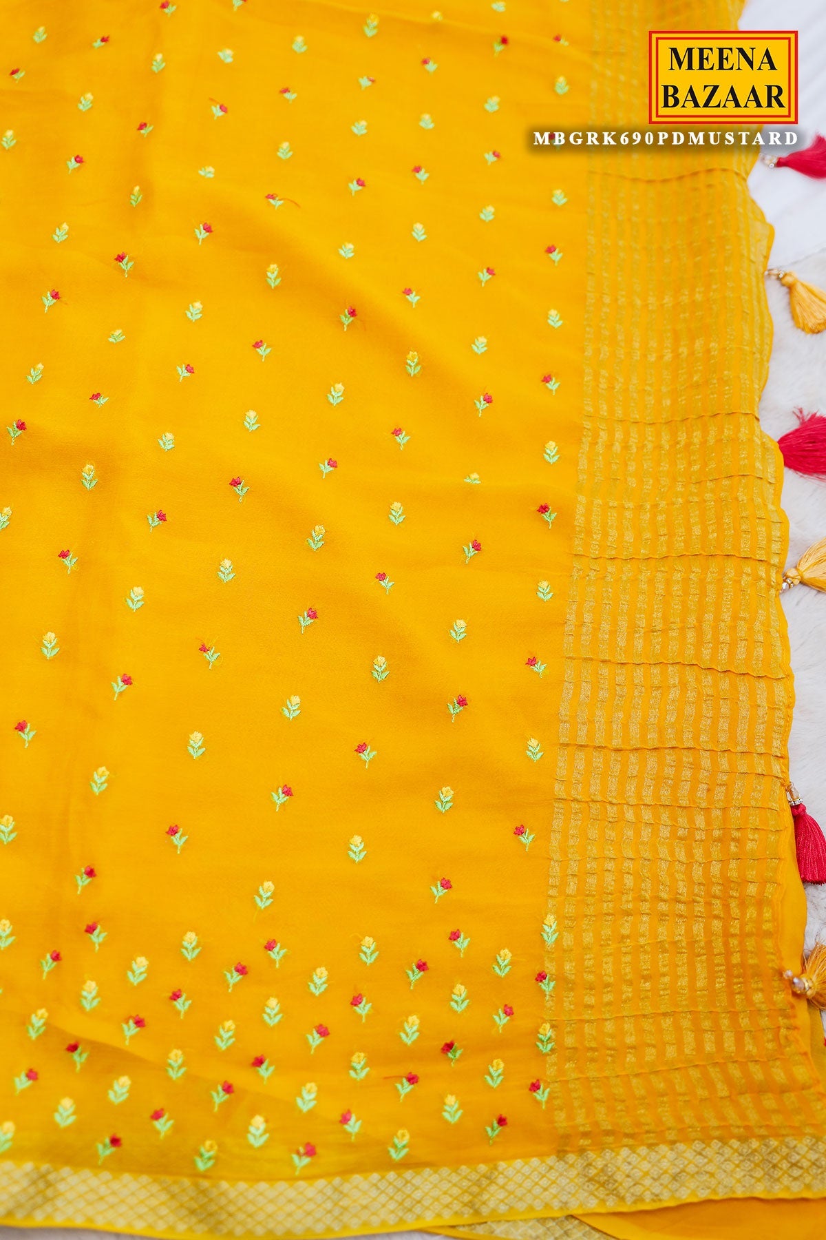 Mustard Chiffon Saree with Thread Embroidery – Elegant Festive & Party Wear Saree
