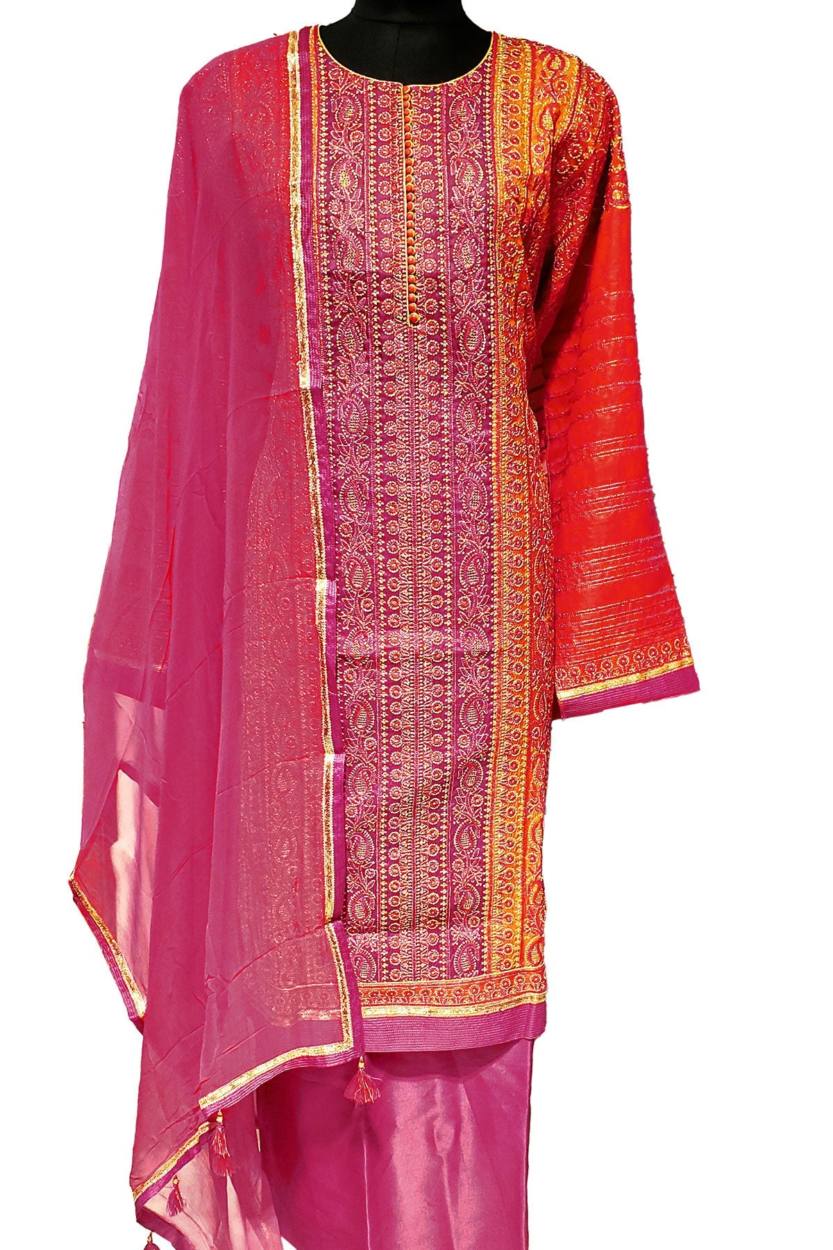 Gajari Silk Zari Embroidered Unstitched Suit