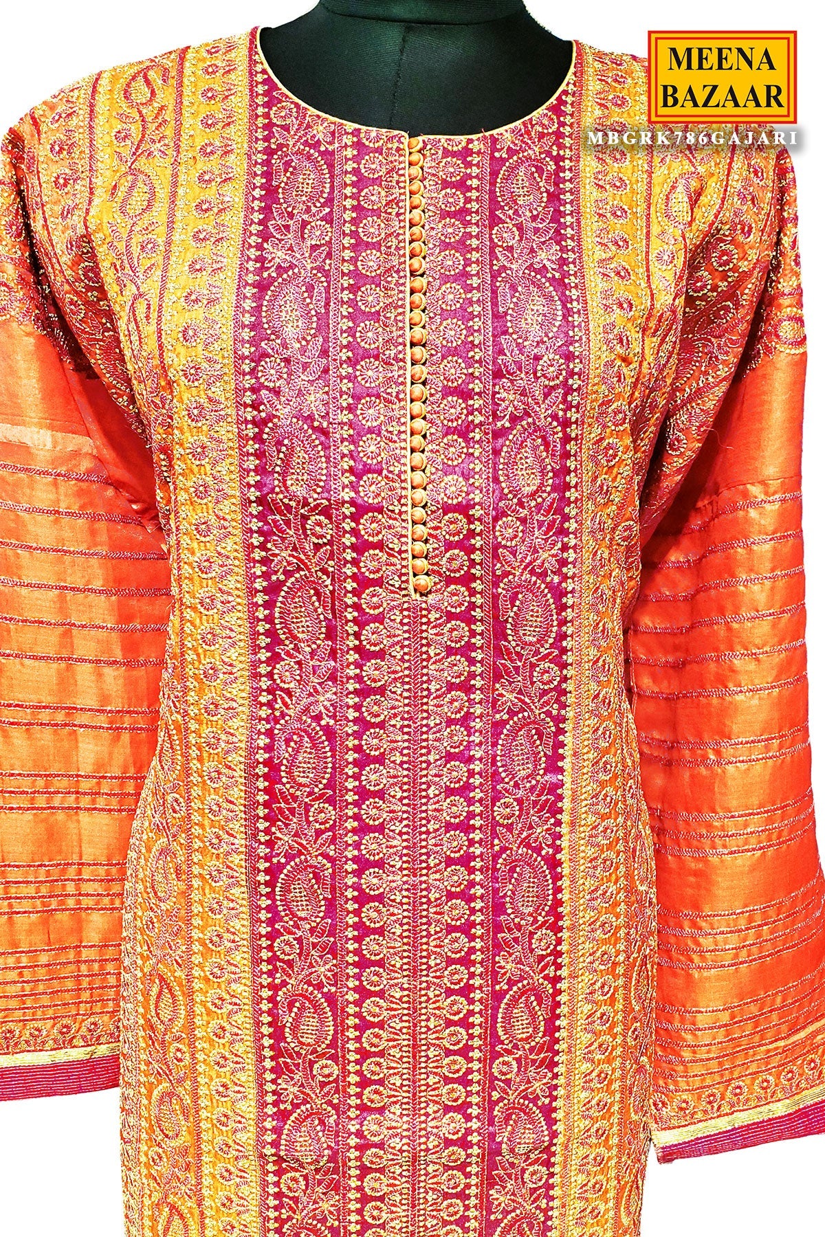 Gajari Silk Zari Embroidered Unstitched Suit