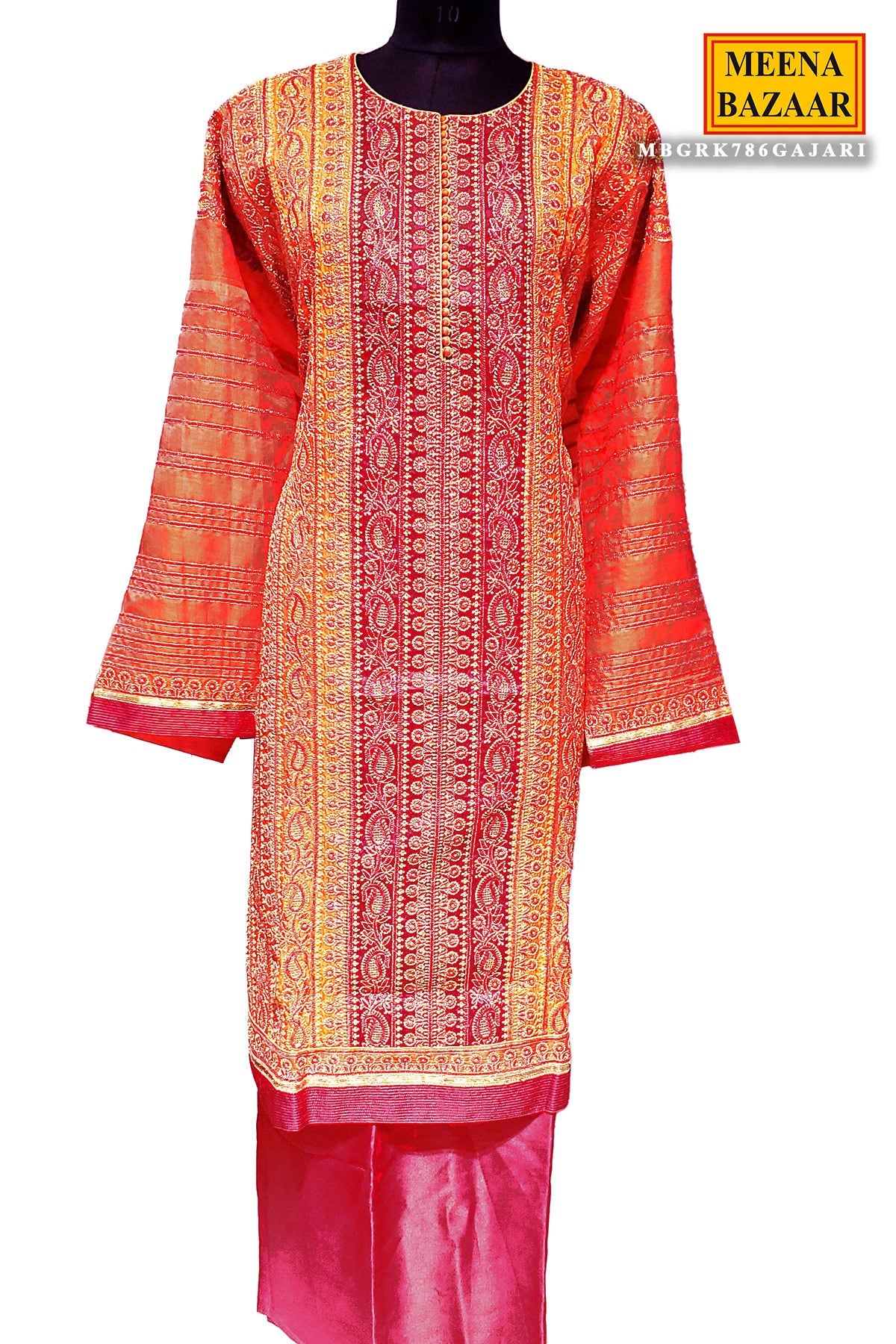 Gajari Silk Zari Embroidered Unstitched Suit