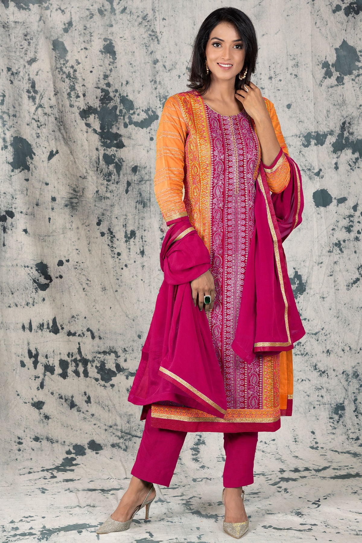 Gajari Silk Zari Embroidered Unstitched Suit