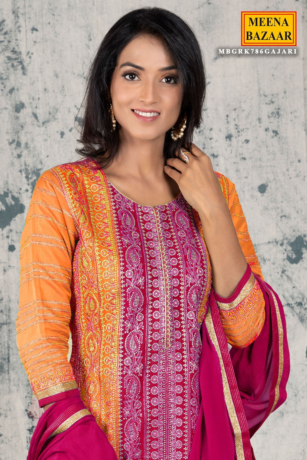 Gajari Silk Zari Embroidered Unstitched Suit