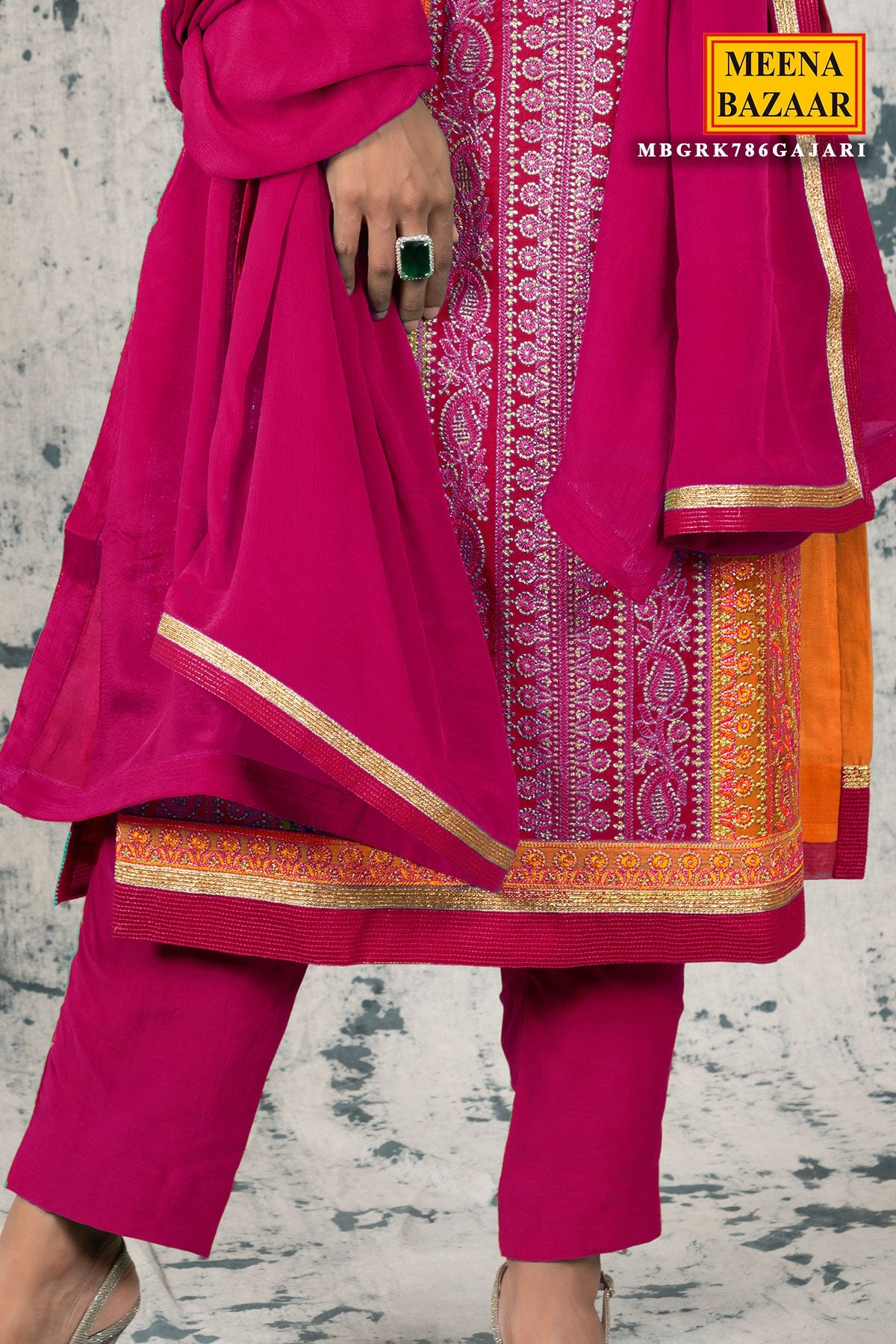 Gajari Silk Zari Embroidered Unstitched Suit