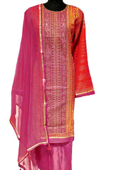 Gajari Silk Zari Embroidered Unstitched Suit