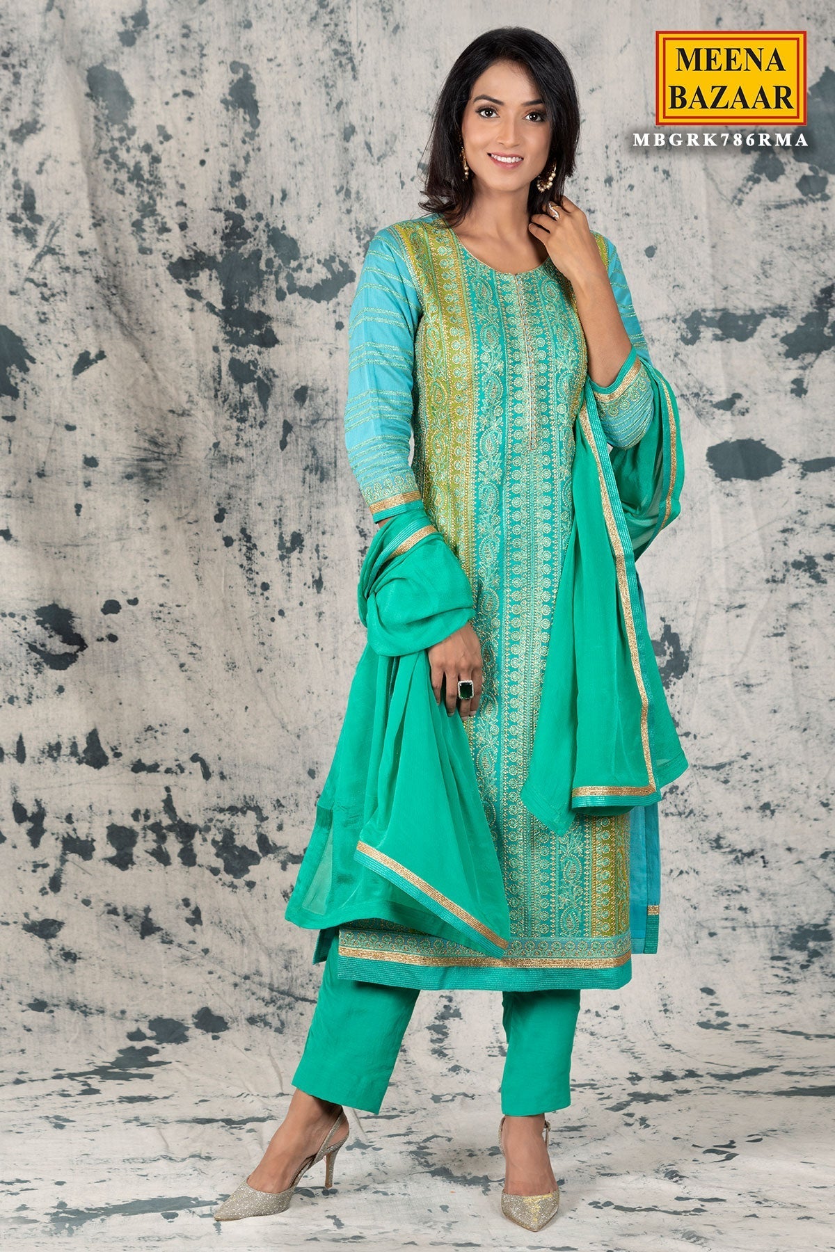 Rama Silk Zari Embroidered Unstitched Suit