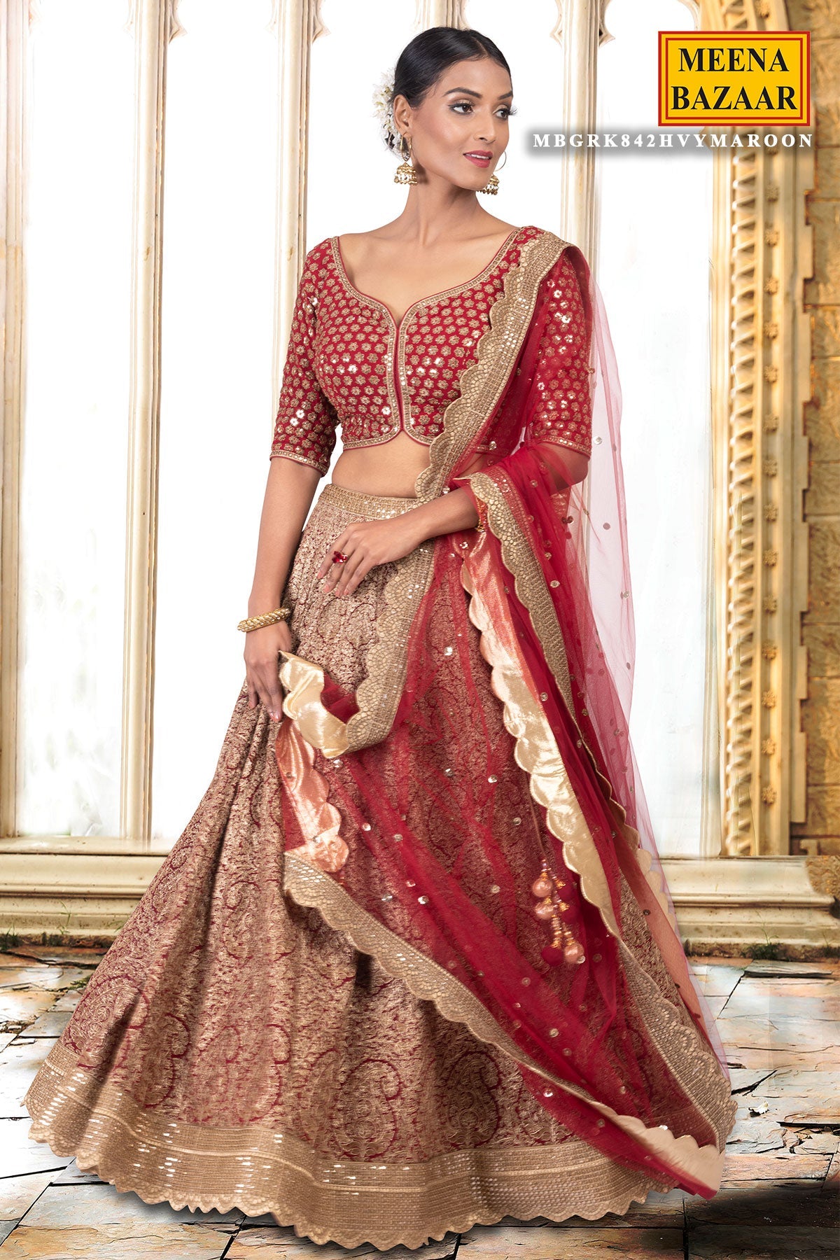 Maroon Zari & Sequin Lehenga