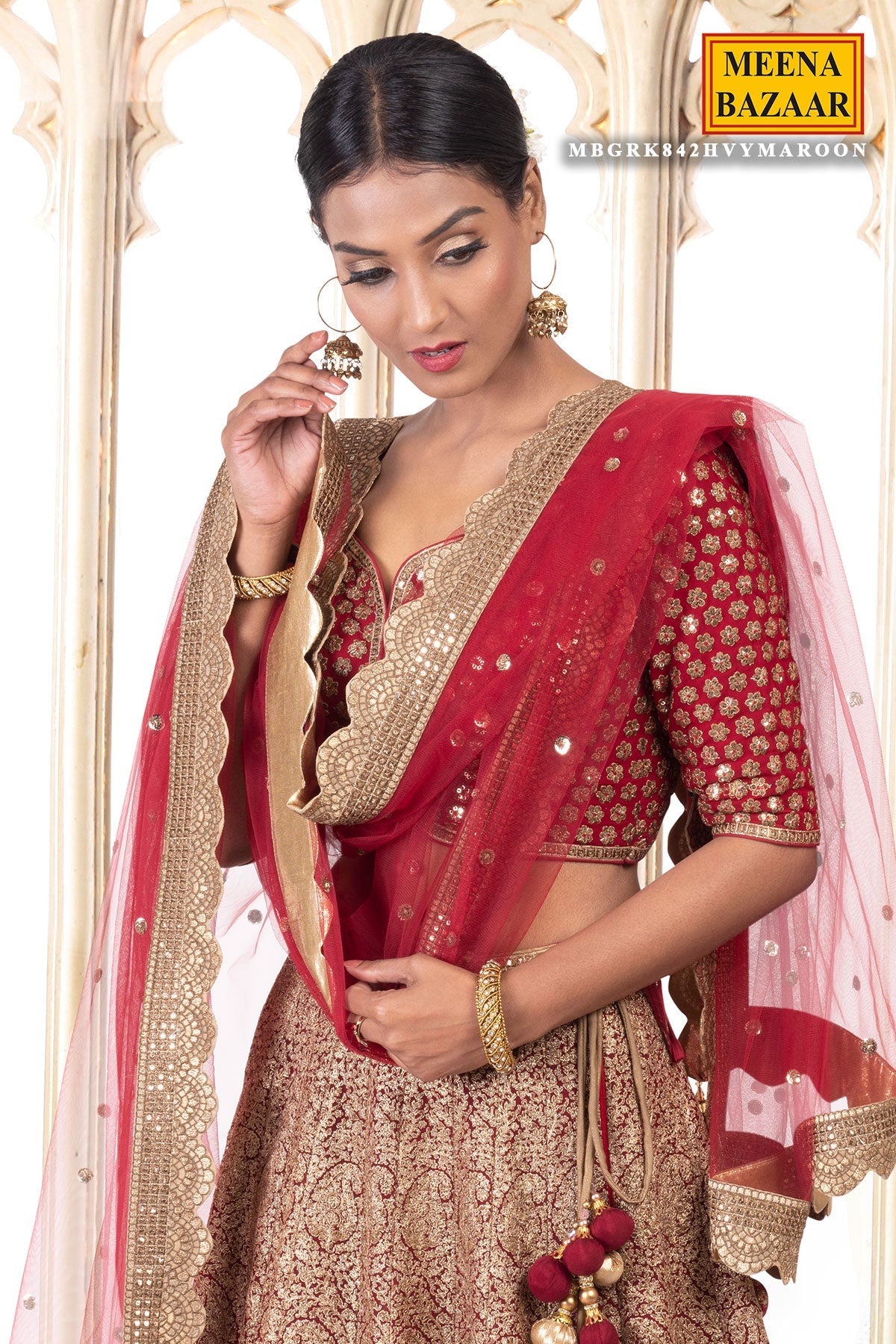 Maroon Zari & Sequin Lehenga