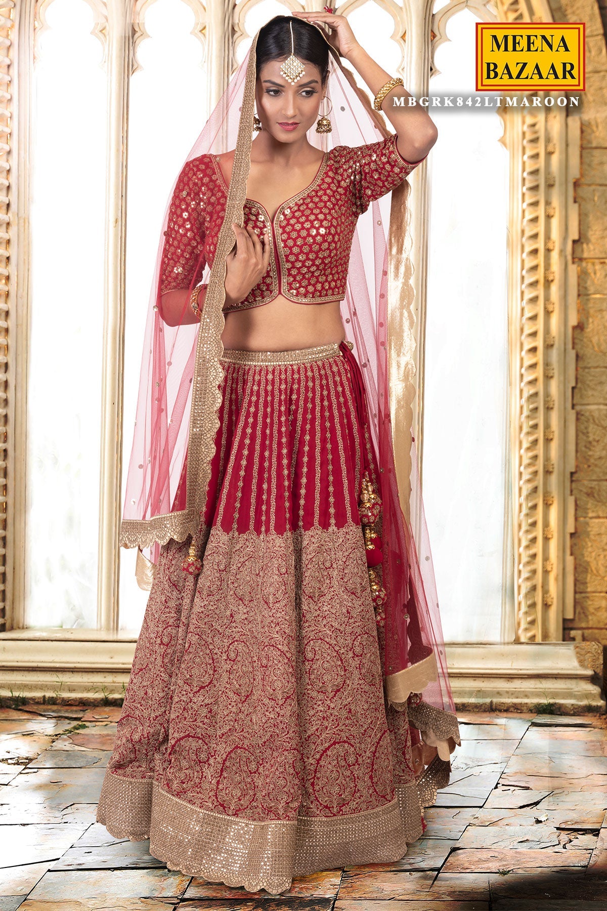 Maroon Zari & Sequin Lehenga
