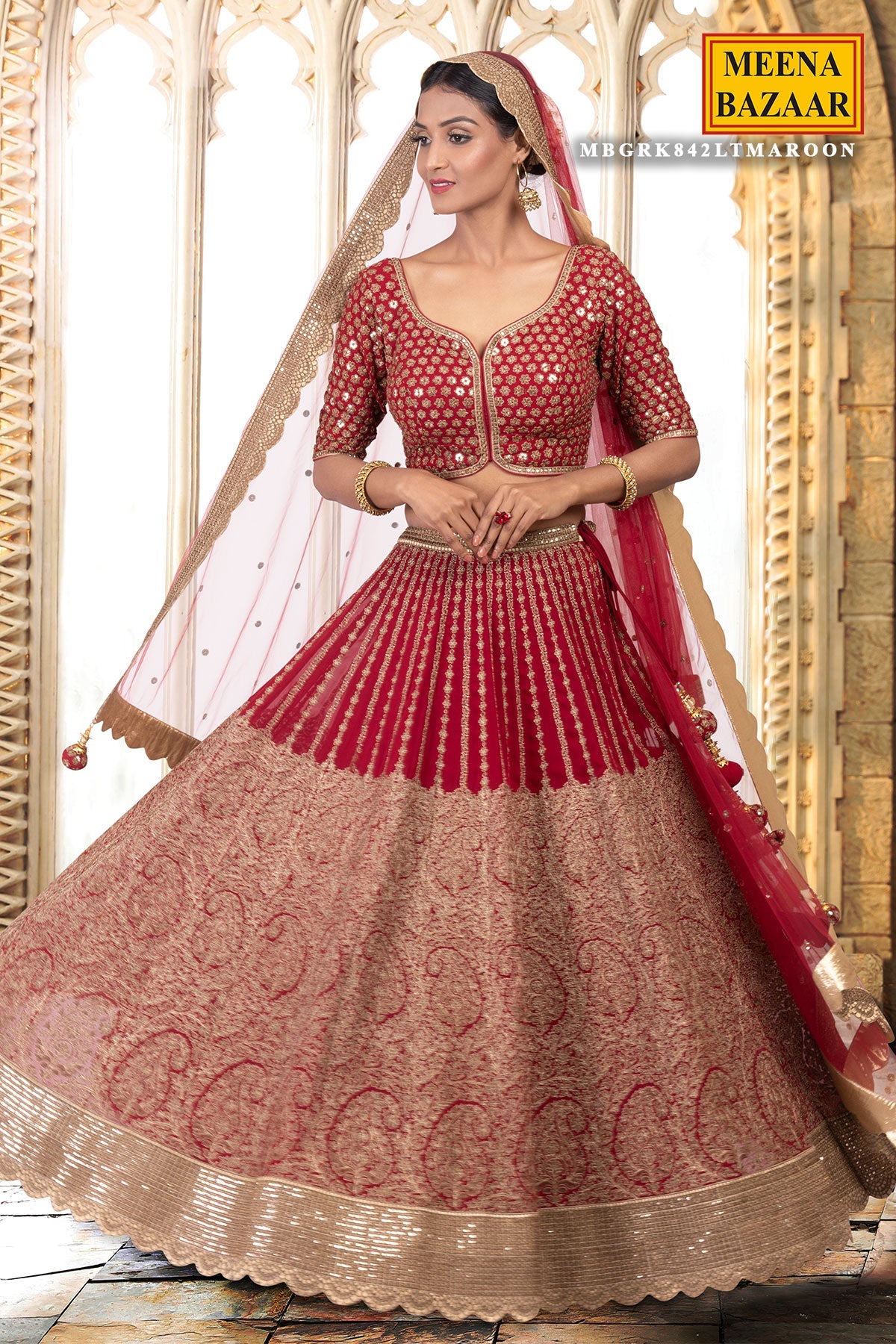 Maroon Zari & Sequin Lehenga