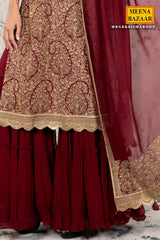 Maroon Georgette Gharara Unstitched Suit