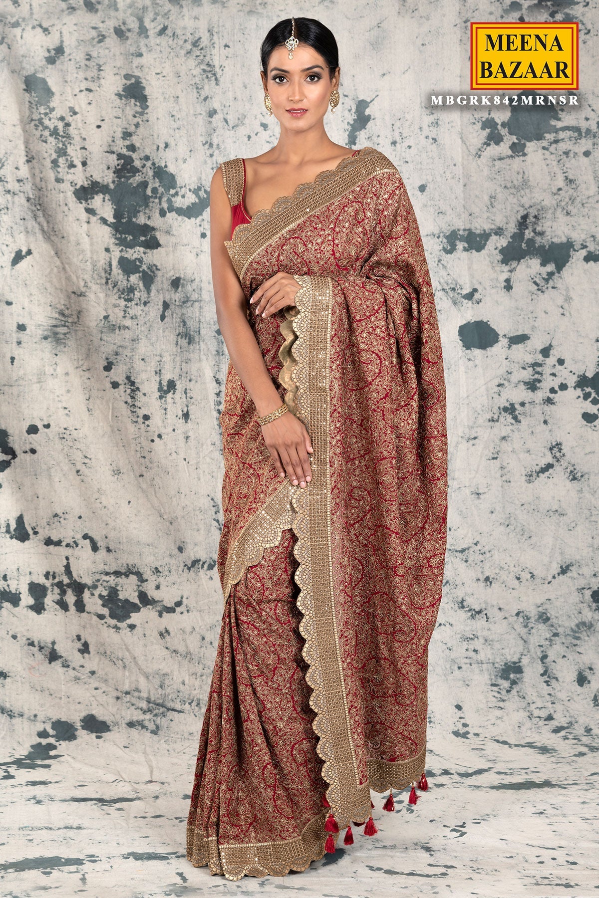 Maroon Georgette Embroidered Saree