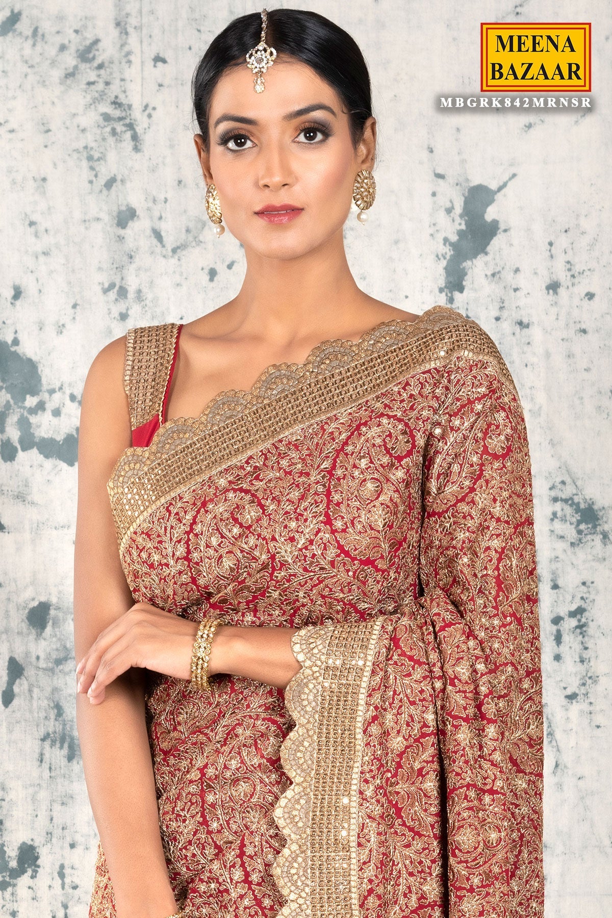 Maroon Georgette Embroidered Saree