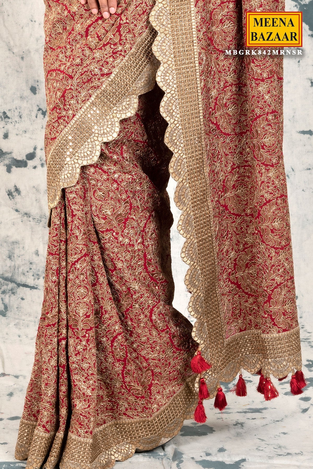 Maroon Georgette Embroidered Saree