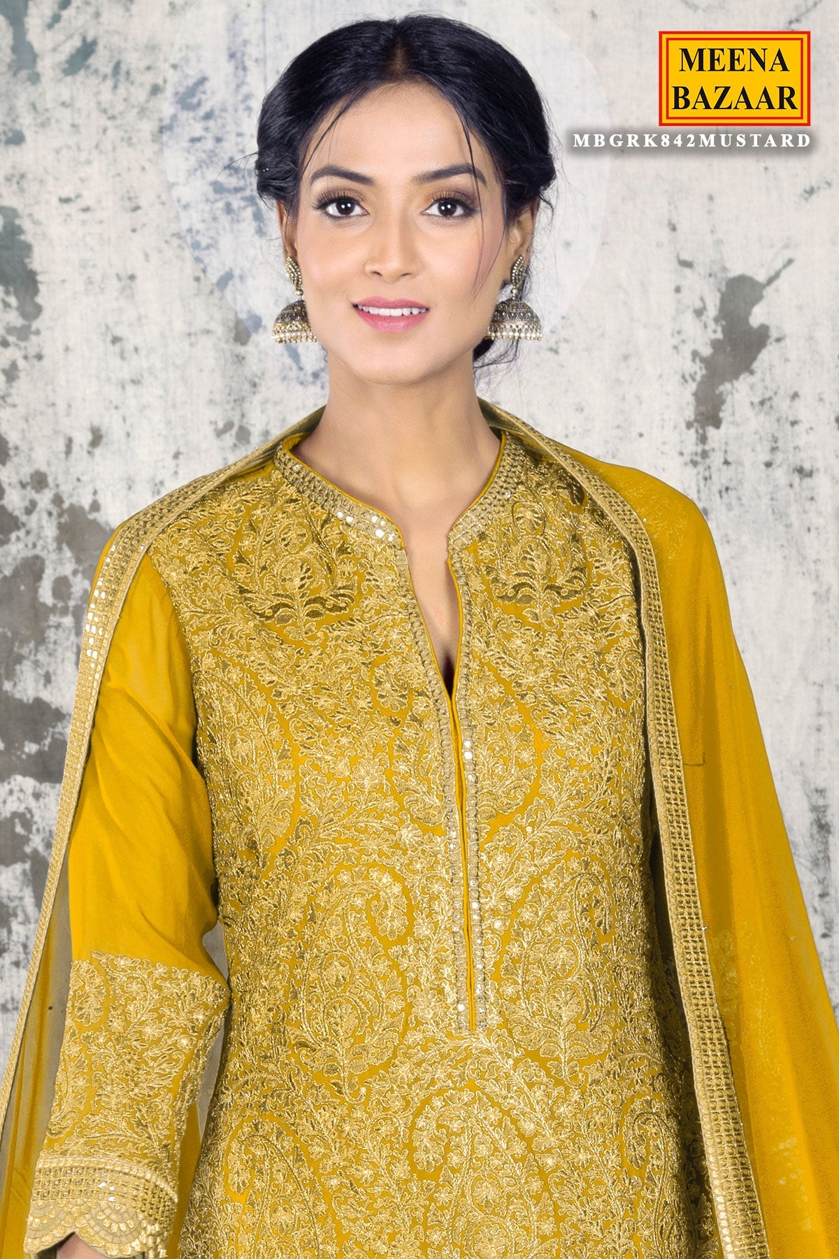 Mustard Georgette Gharara Unstitched Suit