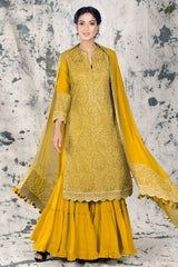 Mustard Georgette Gharara Unstitched Suit