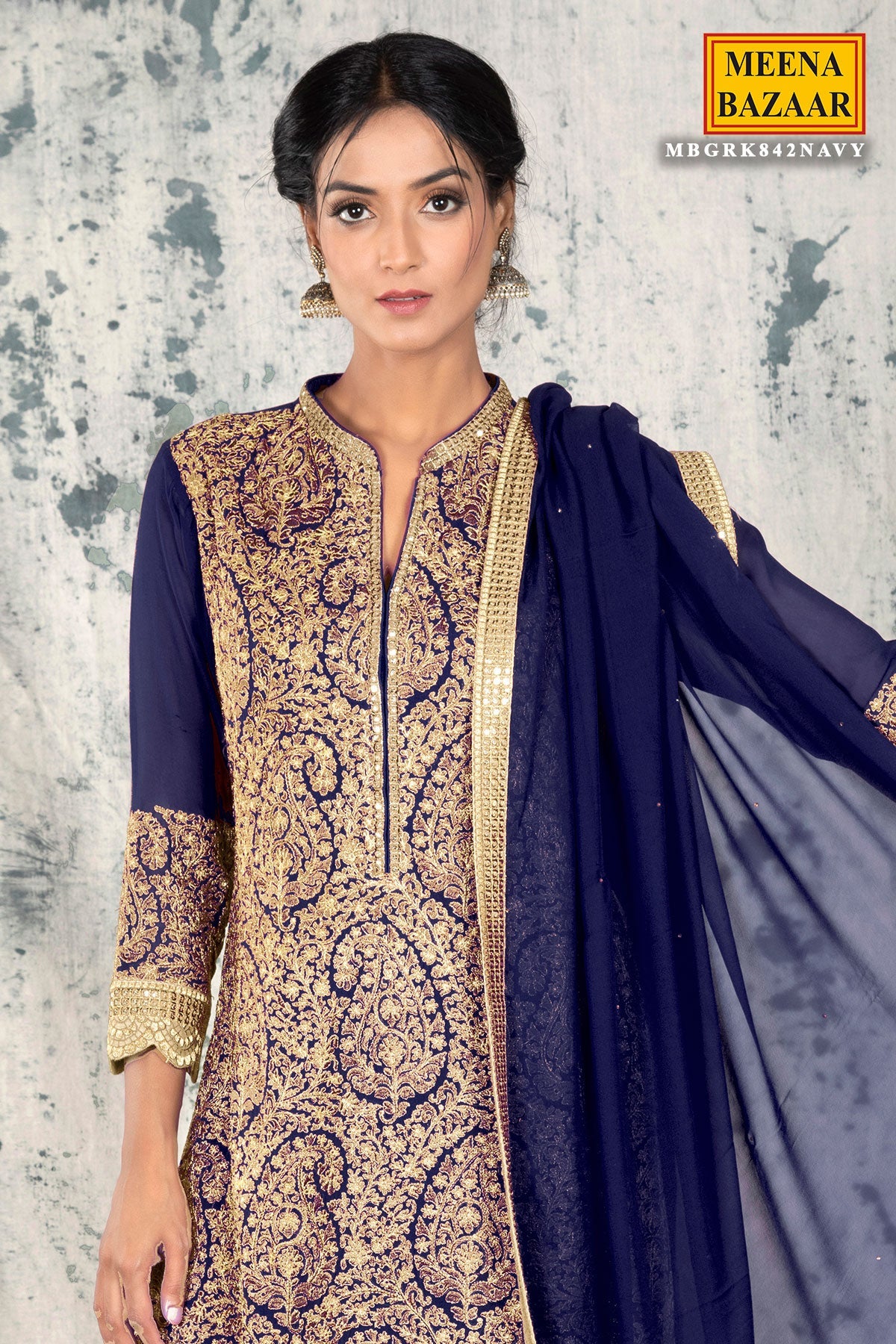 Navy Georgette Gharara Unstitched Suit