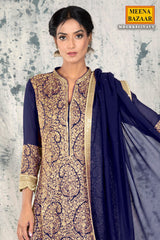 Navy Georgette Gharara Unstitched Suit