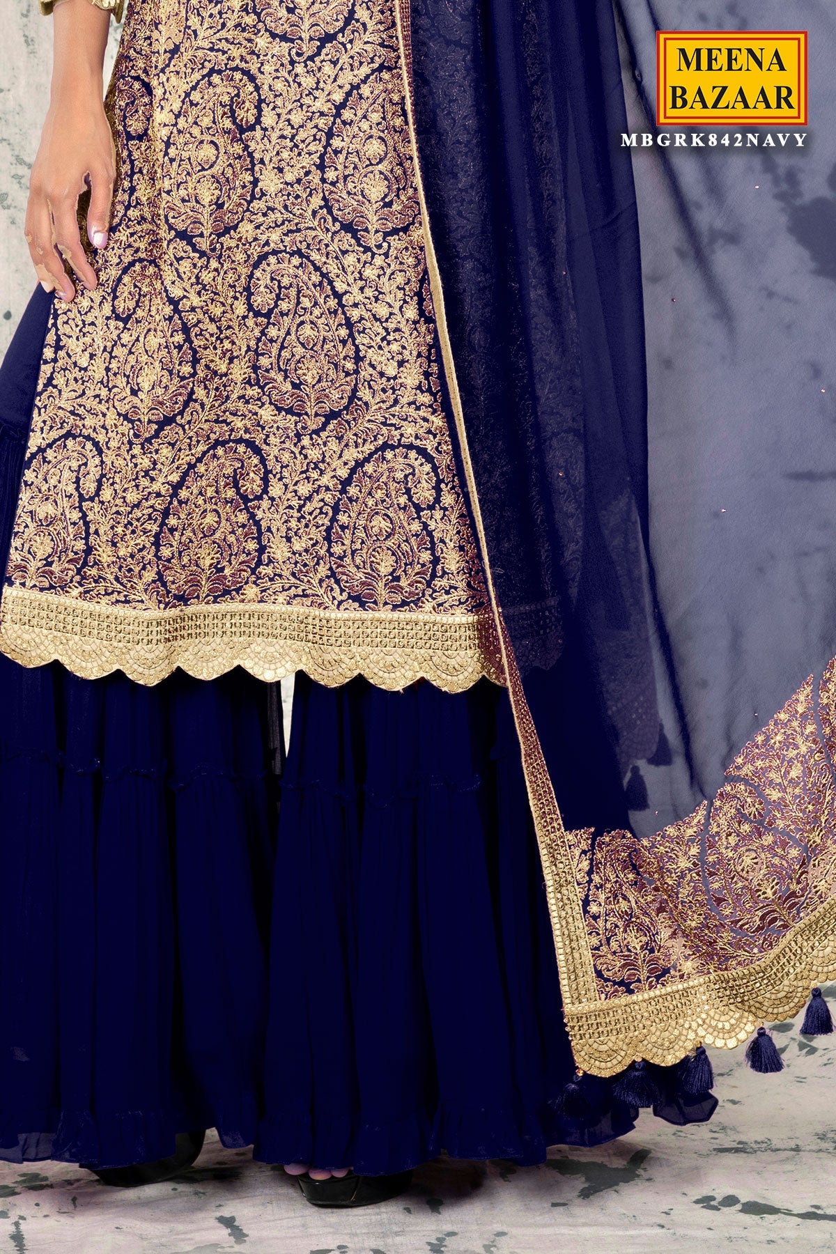 Navy Georgette Gharara Unstitched Suit