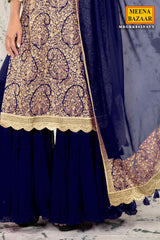 Navy Georgette Gharara Unstitched Suit