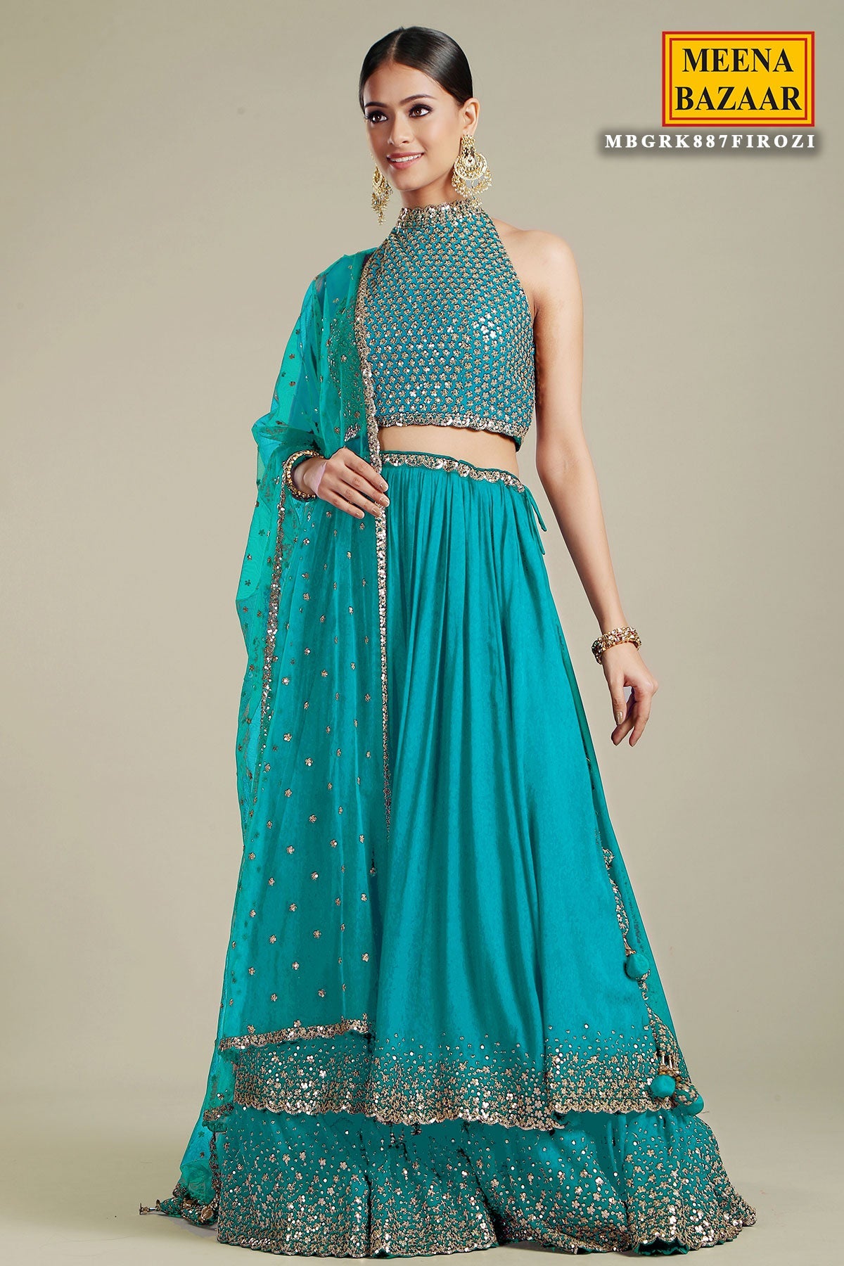 Firozi Georgette Lehenga