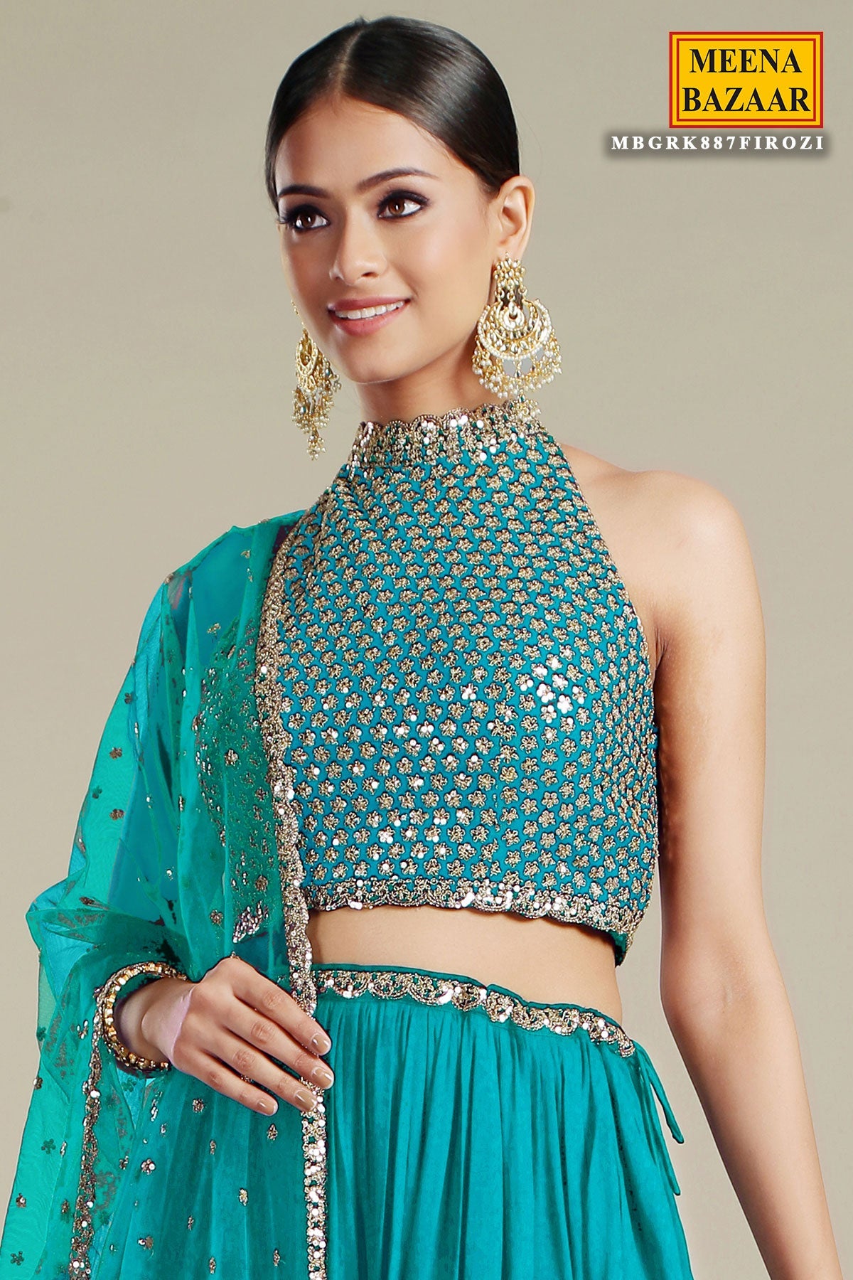 Firozi Georgette Lehenga
