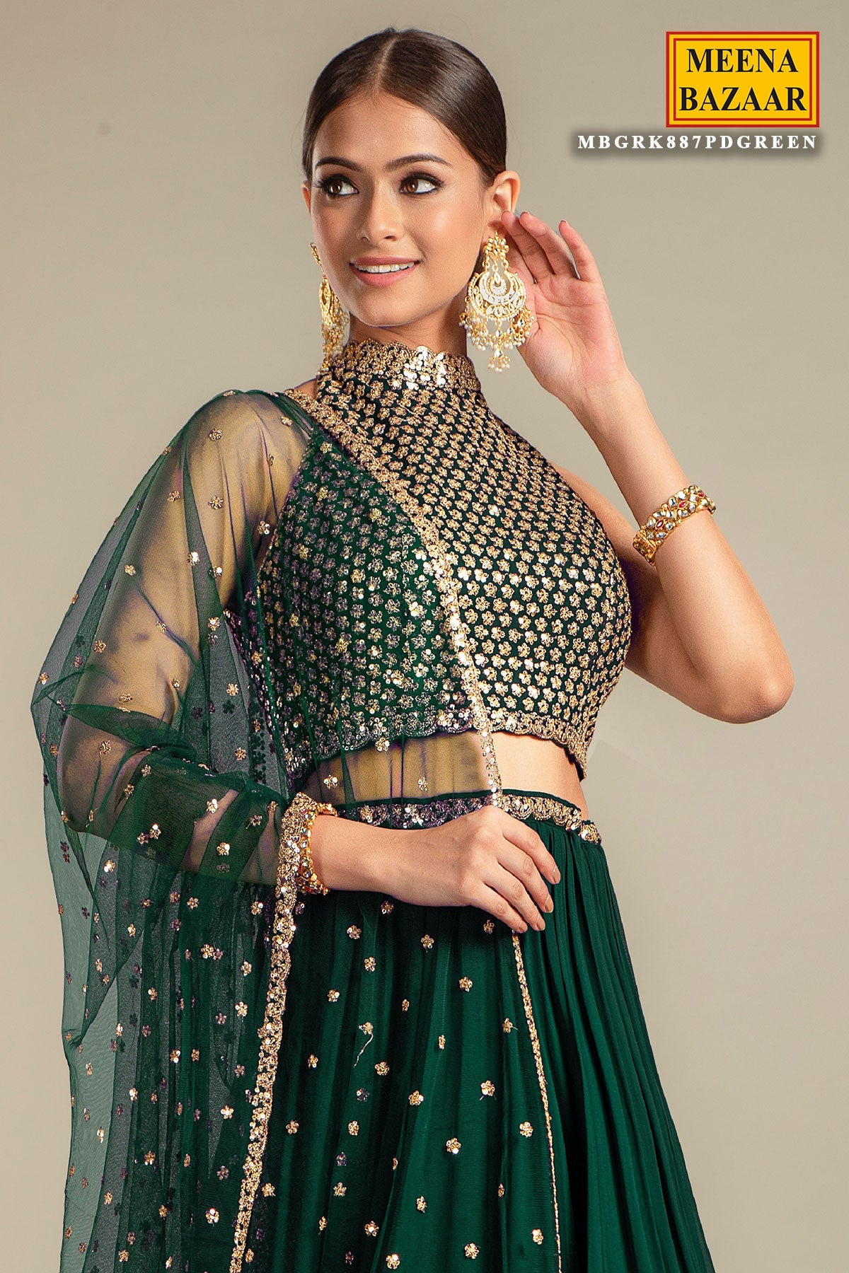 Green Georgette Lehenga